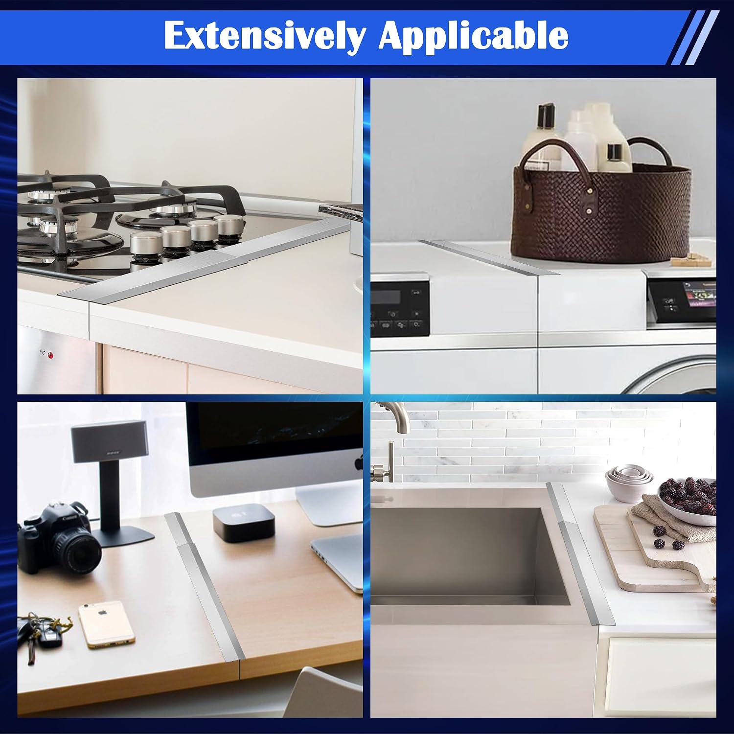 Windspeed 2 Pack T Shaped Stove Gap Covers Stainless Steel Kitchen Stove Counter Gap Cover Between Stove and Counter Edge Filler Length 13.8" to 27.6" Include Clean Cloth and Sponge