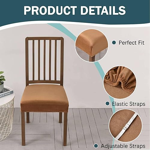 Miniatura 10 de Juego de 6 fundas elásticas de asiento para sillas de comedor, de terciopelo suave, extraíbles y lavables, fundas protectoras para sillas de cocina,