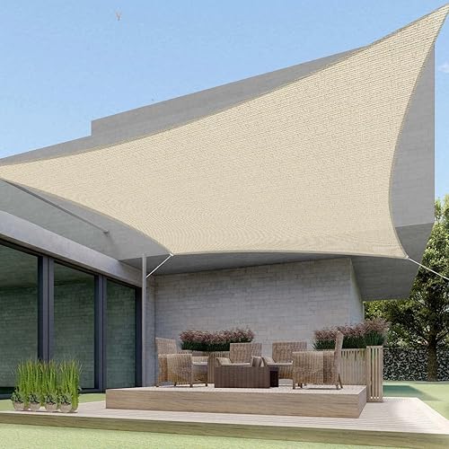ECOOPTS Toldo rectangular de polietileno de alta densidad de 14 x 14 pies, para patio, pérgola, bloquea el 95% de resistencia a los rayos UV (beige)