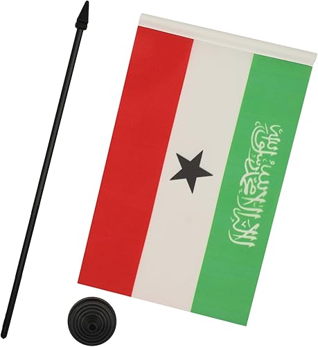 Miniatura 203 de Bandera de mesa Sierra Leona de 5 x 8 pulgadas, bandera de escritorio de Sierra Leona, 8.3 x 5.5 in, barra y base de plástico negro AZ FLAG