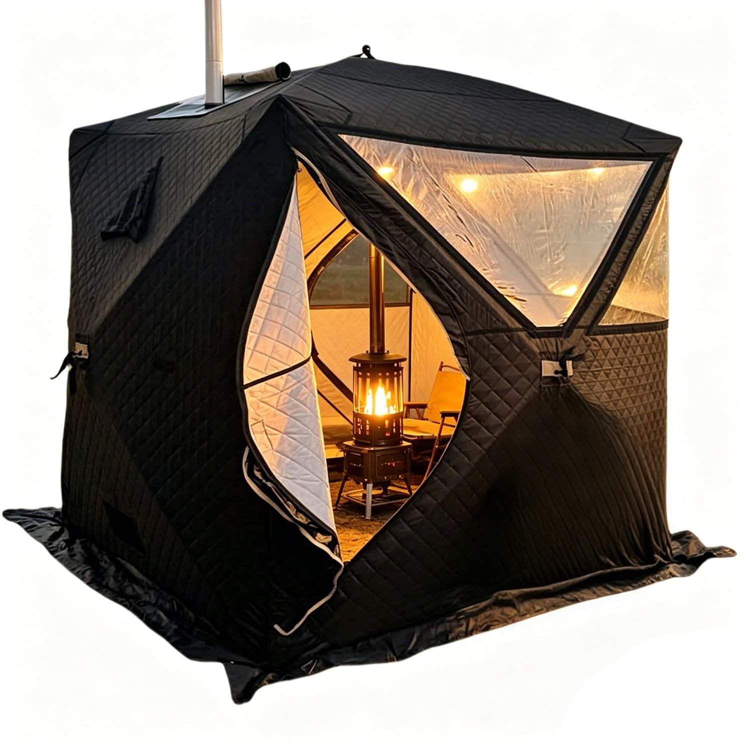 Pop-Up domek wędkarski na lód dla 3-5 osób, izolowany namiot kempingowy z otworem wentylacyjnym, termiczna tkanina Oxford 210D, łatwa instalacja do wędkowania zimowego i sauny na świeżym powietrzu