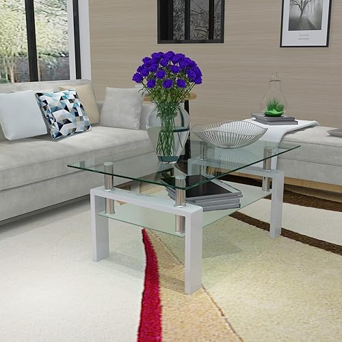 Miniatura 3 de Mesa de centro de cristal moderna con almacenamiento para sala de estar con patas de metal