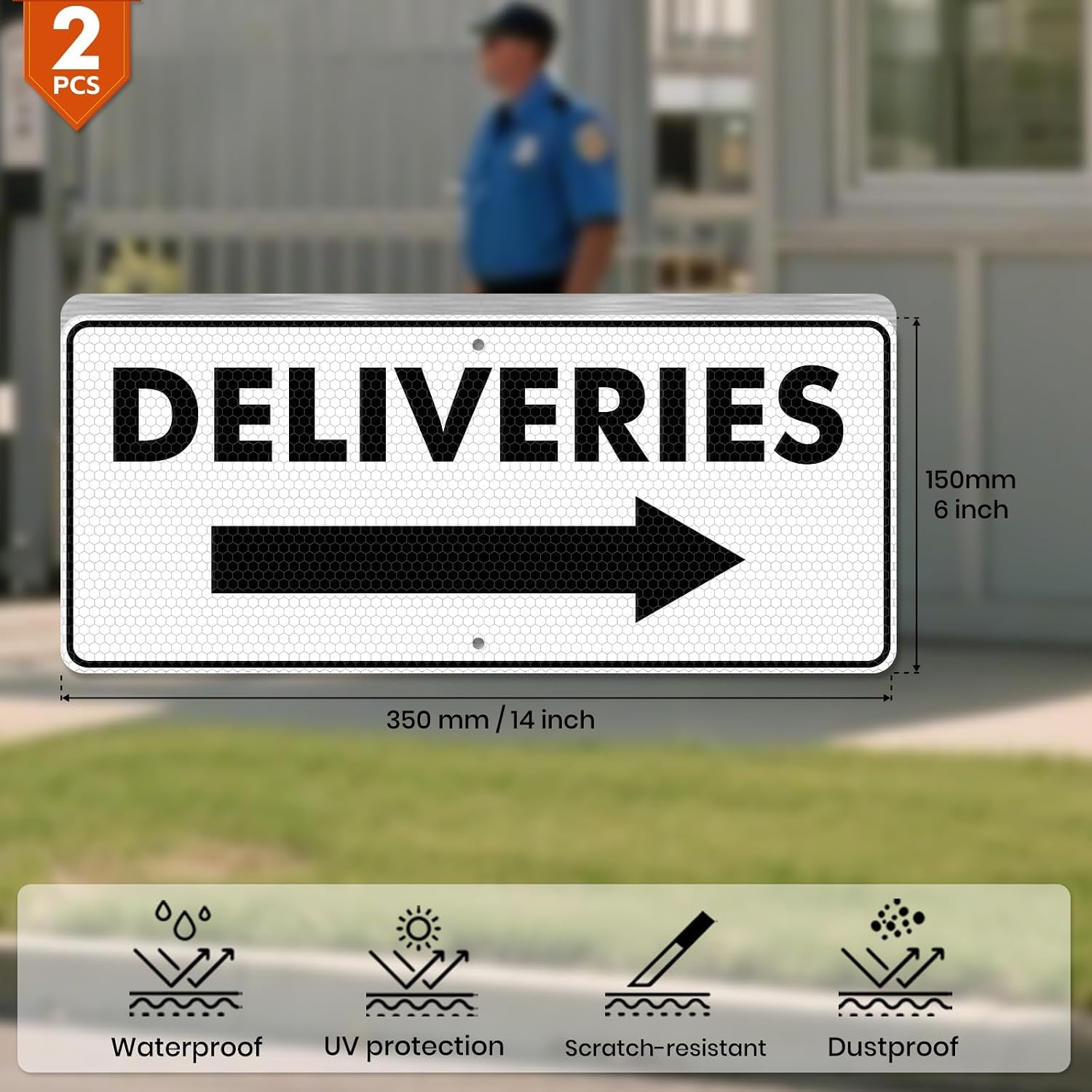 2 Pack Deliveries Signs 14 × 6 Inches Packages Sign Reflective Weatherproof Aluminum UV Protected Arrow Signage with Pre-Drilled Holes for Home Yard Mailbox