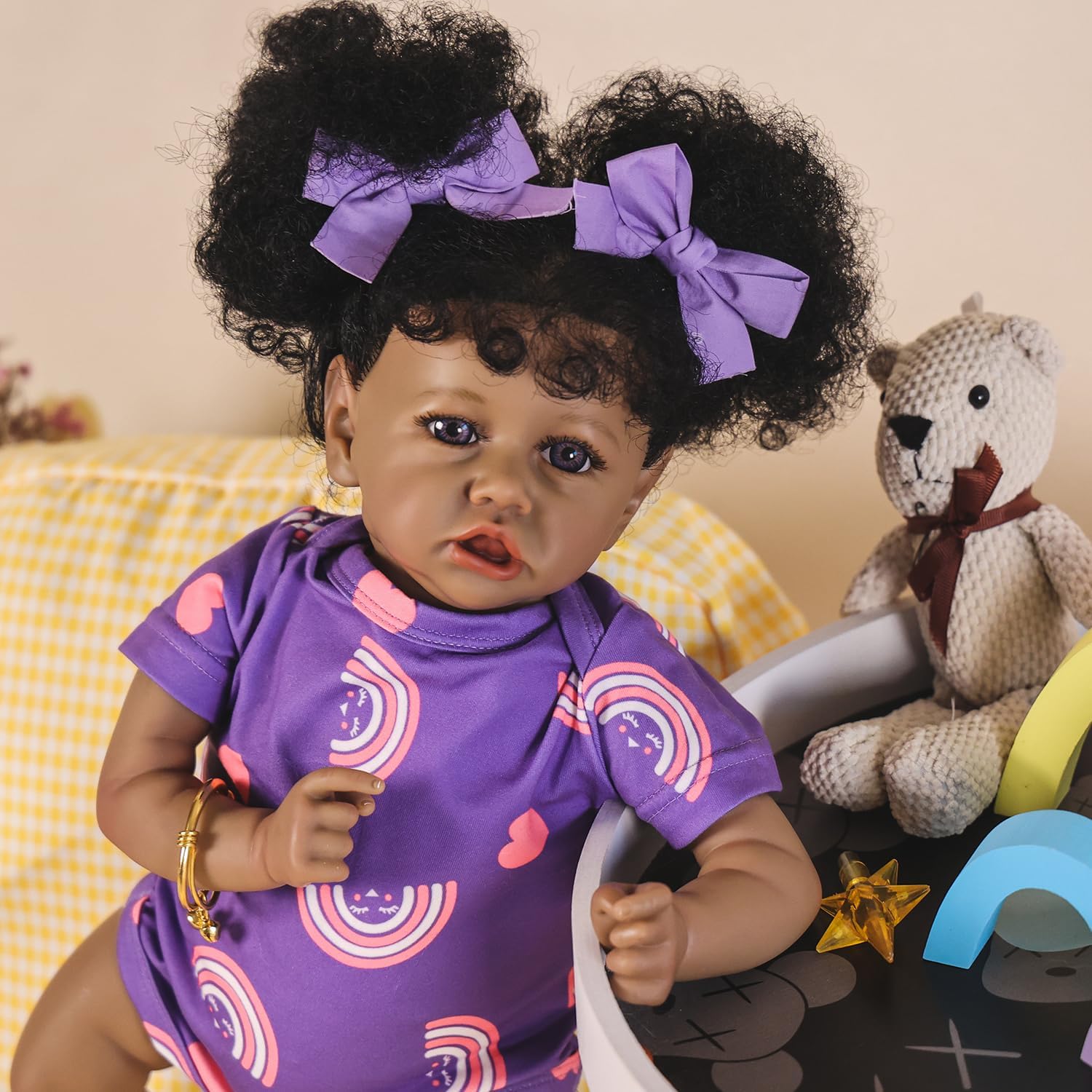 HOOMAI Reborn Baby Black Dolls African American Lifelike Silicone Doll Realistic 18 Inch with Cloth Body Birthday Gift Set for Ages 3+
