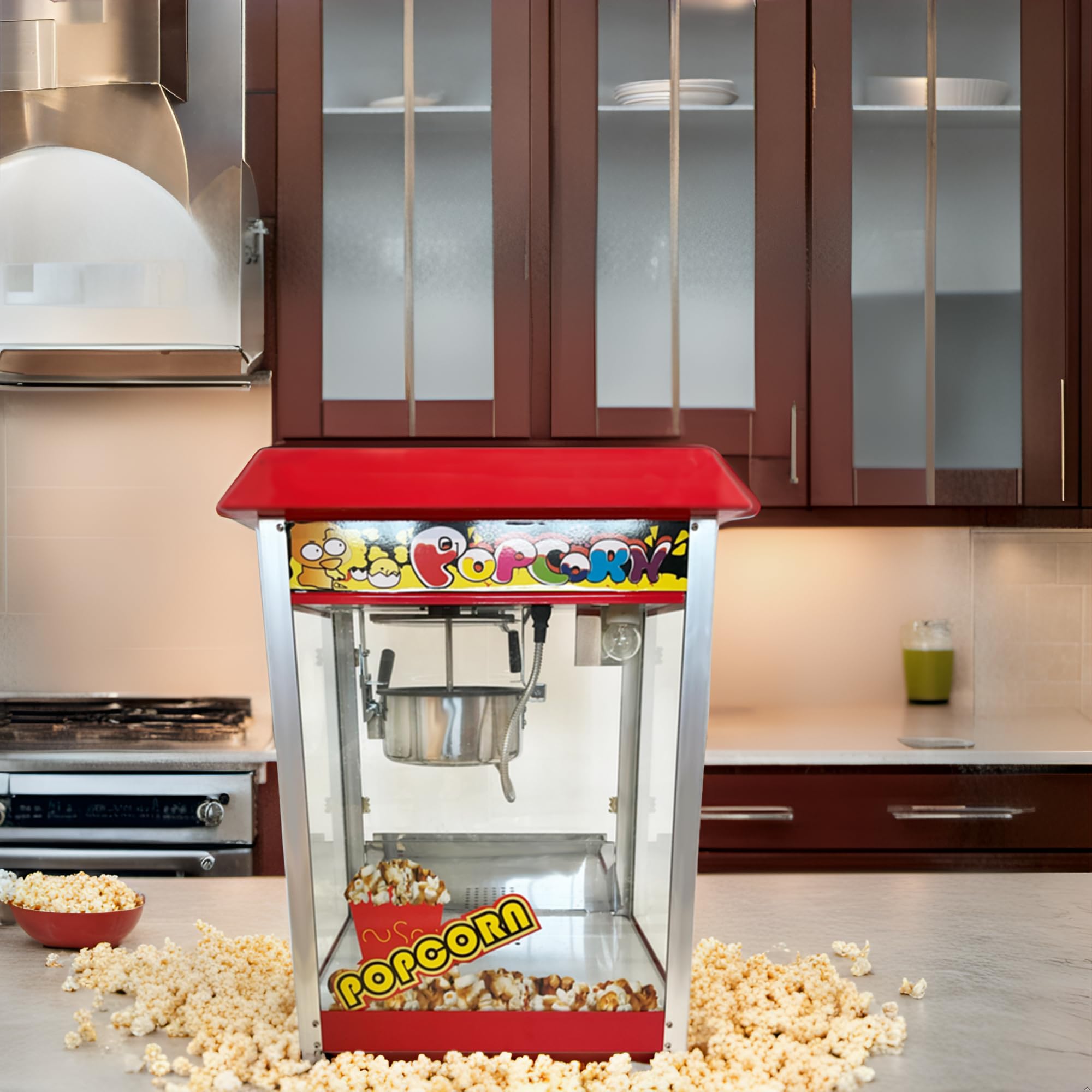 Machine à Pop-Corn Professionnelle - 1440W - Cuve Antiadhésive 2,2L - Éclairage LED - Maintien au Chaud