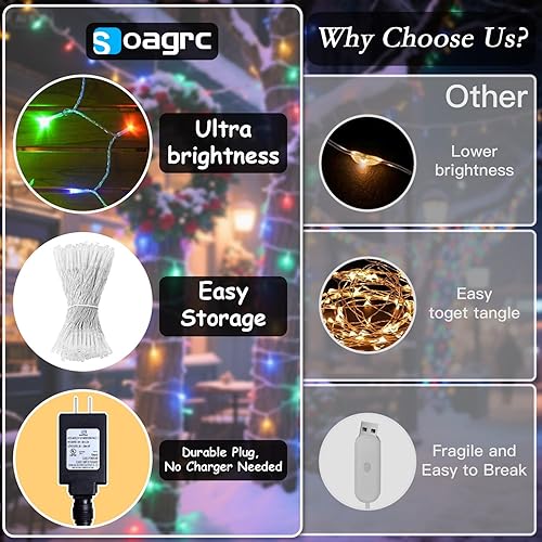 Miniatura 4 de Luces LED para árbol de Navidad de 132 pies, 400 luces LED para árbol de Navidad, multicolor brillante para exteriores, para casa, luces de hadas