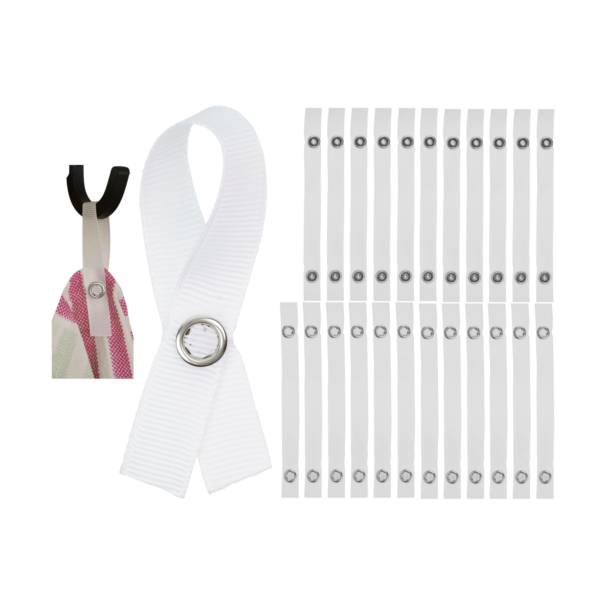Your Day Mate No-sew Hangers for Textiles, 24 Pack, 5.91 x 0.47 Loops, in White, with Press-Stud Fastener, Hanger Loops for Tea Towel, Bath Towel, rag, Cloth, Decorative Items, Camping Accessories
