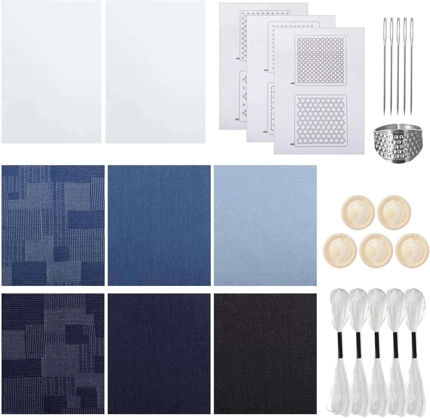 DORMIYA Sashiko Kit for Beginners, Water-Soluble Sashiko Thread and Needles Set, Pure Fabric Sashiko Stencil Kit, Versatile Sashiko Supplies, Embroidery Transfer Templates for DIY Crafts