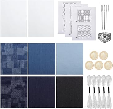 DORMIYA Sashiko Kit for Beginners, Water-Soluble Sashiko Thread and Needles Set, Pure Fabric Sashiko Stencil Kit, Versatile Sashiko Supplies, Embroidery Transfer Templates for DIY Crafts