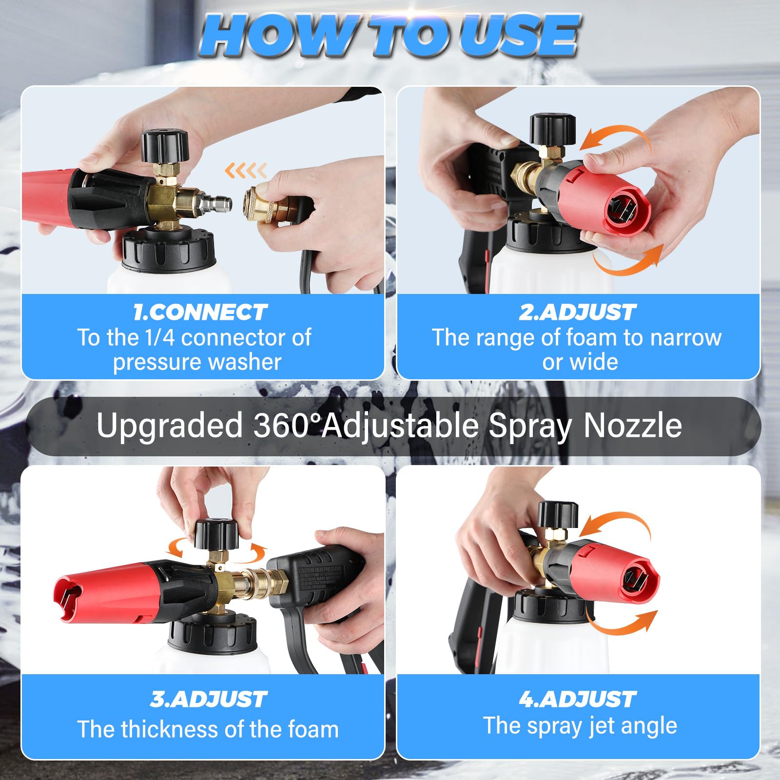 Car Detailing Kit Foam Cannon - Heavy Duty Foam Wash Gun, Wide Neck ...