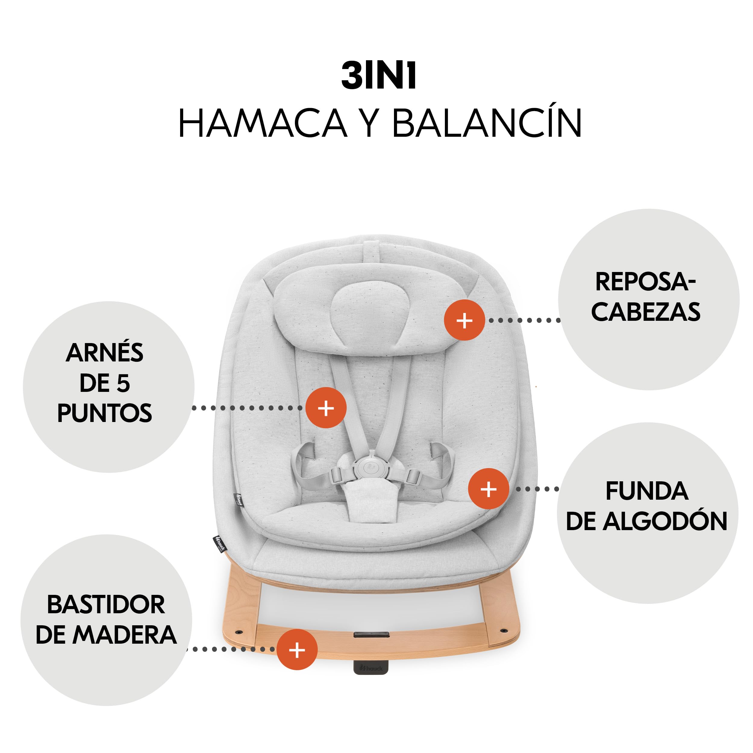 hauck Beta Plus Newborn Set Eco Bouncer Trona de Madera para Bebé desde el Nacimiento - Sillas Tronas para Niños con Hamaca Recién Nacidos Cojín y Bandeja - Natural