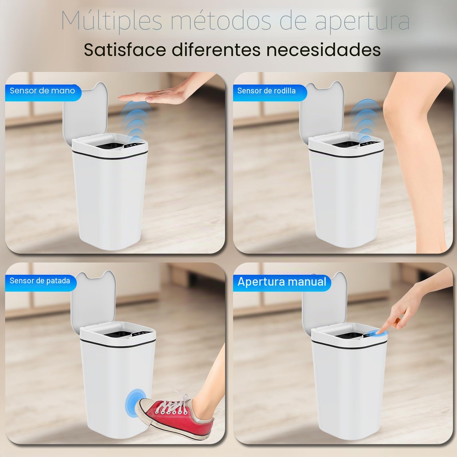 Kssvzz Papelera Baño con Tapa - 2 x 10L de Capacidad, Cubo de Basura Inteligente con Tapa- Cubo Basura con Sensor de Movimiento para Oficina, Habitacion, Cocina - Blanco