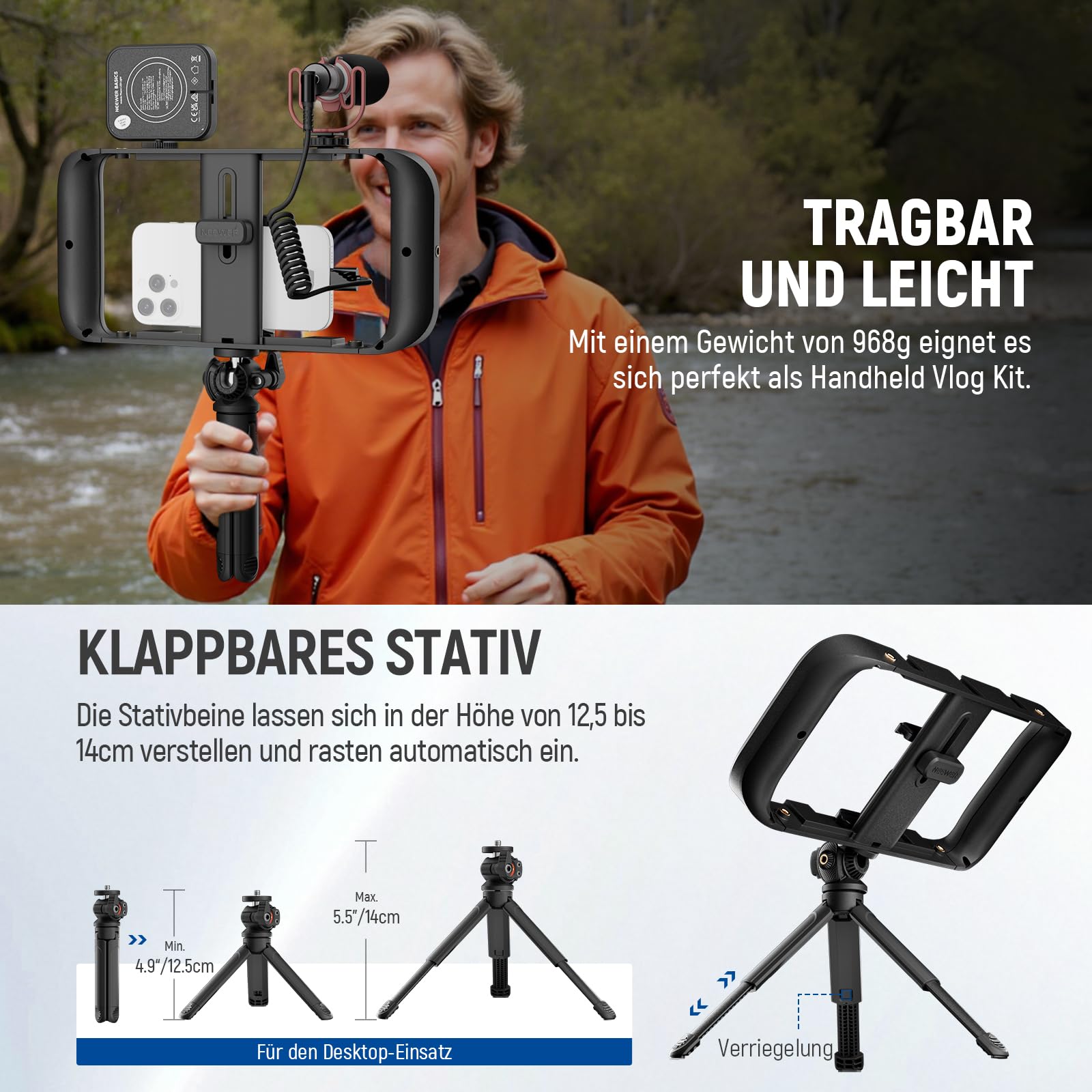NEEWER Basics Vlogging Set mit Handy Halterung, Mikrofon, LED Fülllicht und Stativ, kompatibel mit iPhone, unverzichtbar für Youtuber, Content Creator und YouTube, TikTok, Streaming und Video, PA055