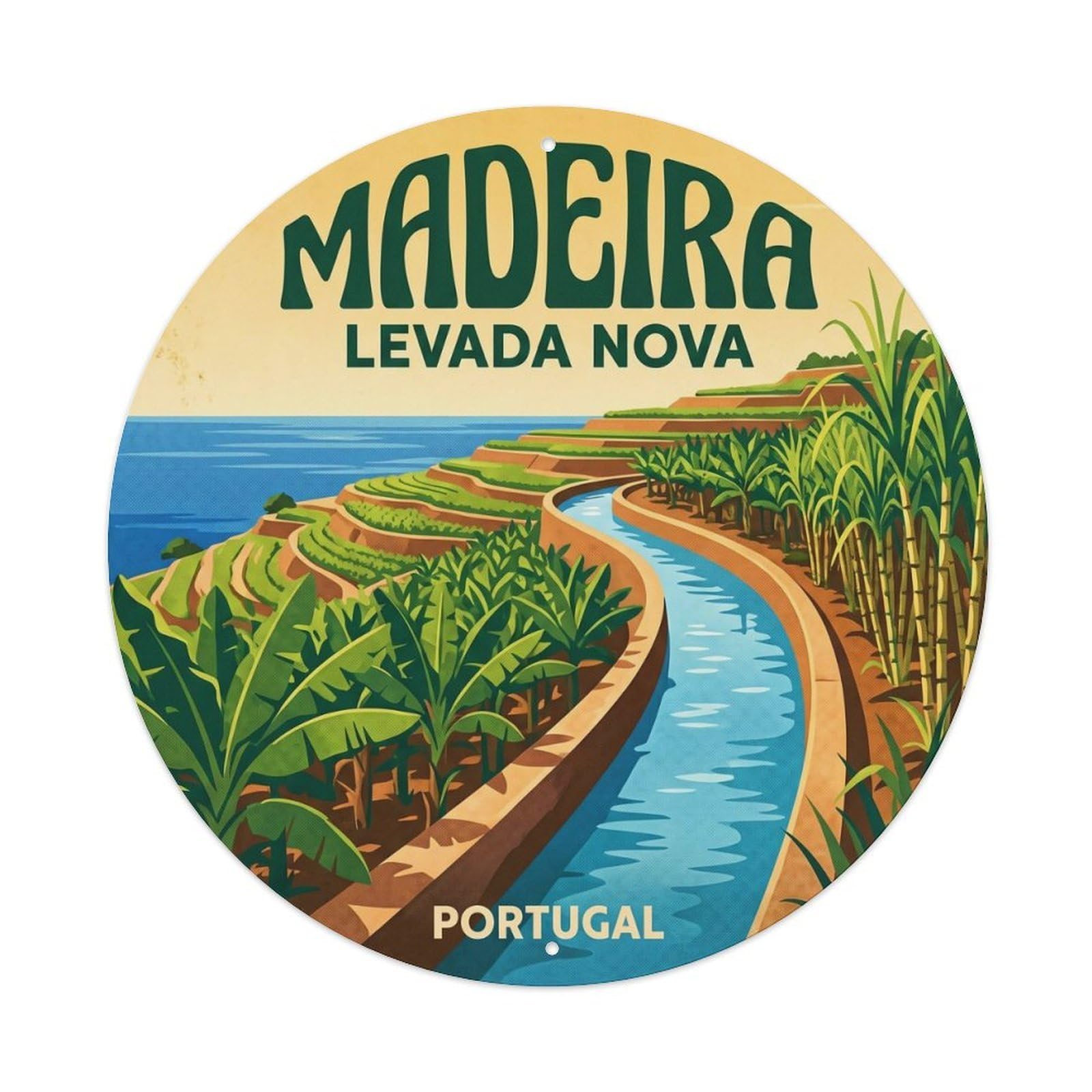 Olhnbad 08X08inch Style Classic Portugal Madeira Cityscape Coastal Travel Art Metal Tin Sign