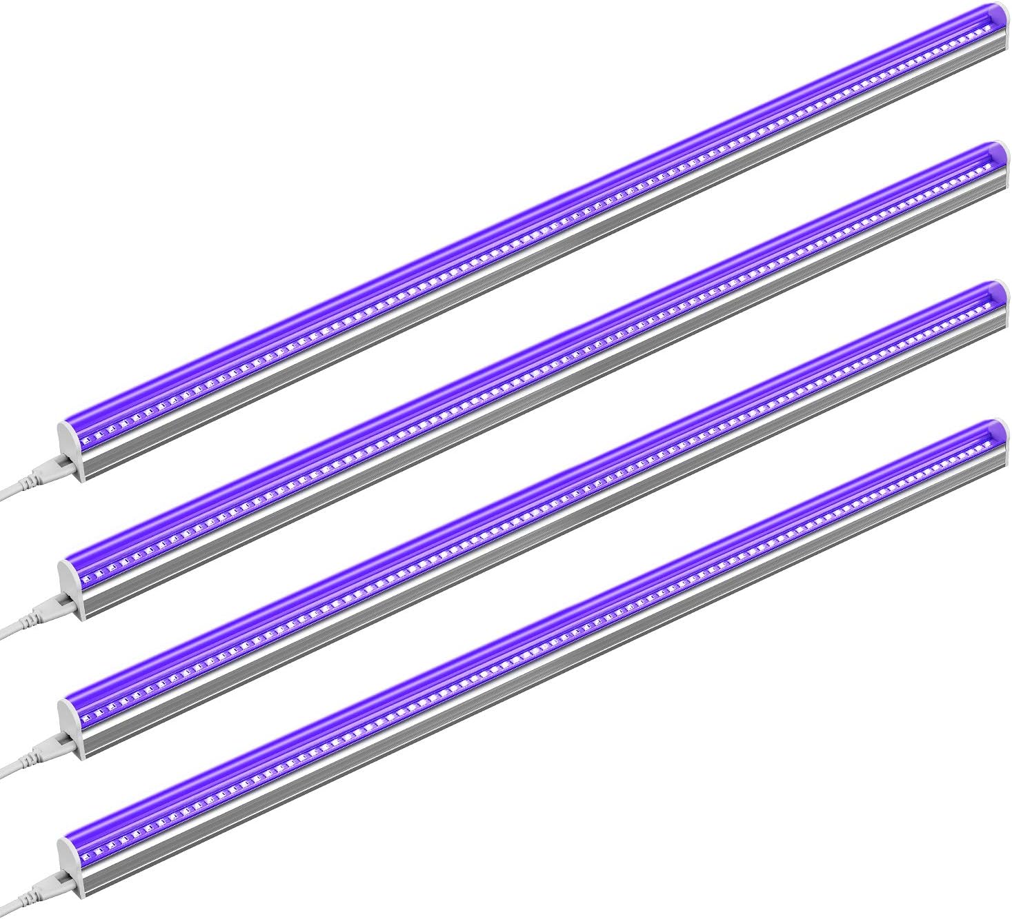 Onforu UV Black Light Bar, 22W 4ft LED Black Light Fixture, Intergreted T5 Blacklight with Switch, 4 Pack Neon Light Bar, Glow in The Dark Party Supplies for Body Paint, Fluorescent Poster, Christmas