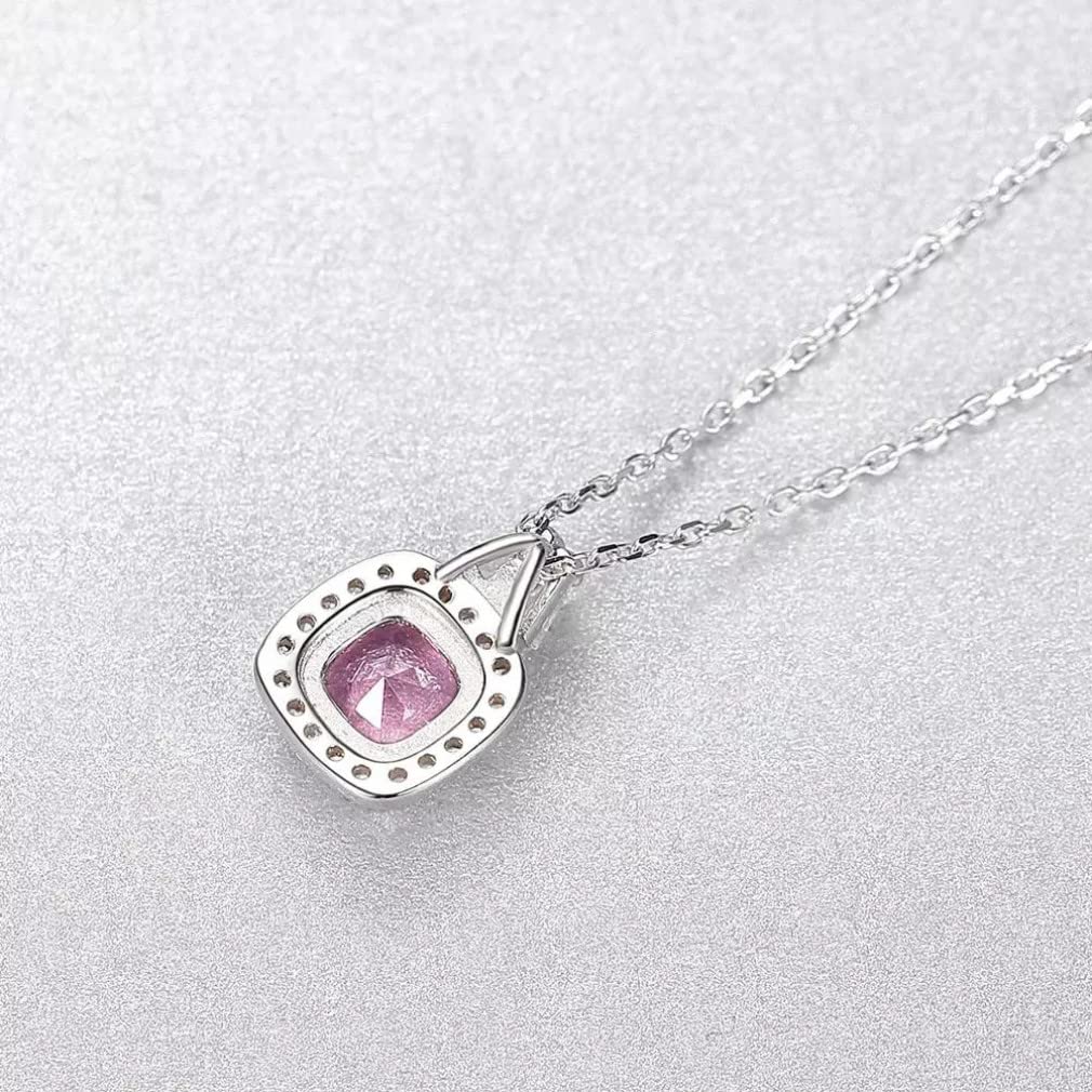 Collana con Ciondolo Lungo Quadrato Rotondo Gioielli con Pietre preziose Rosa per Le Donne Collane in Argento Sterling Regali di Natale