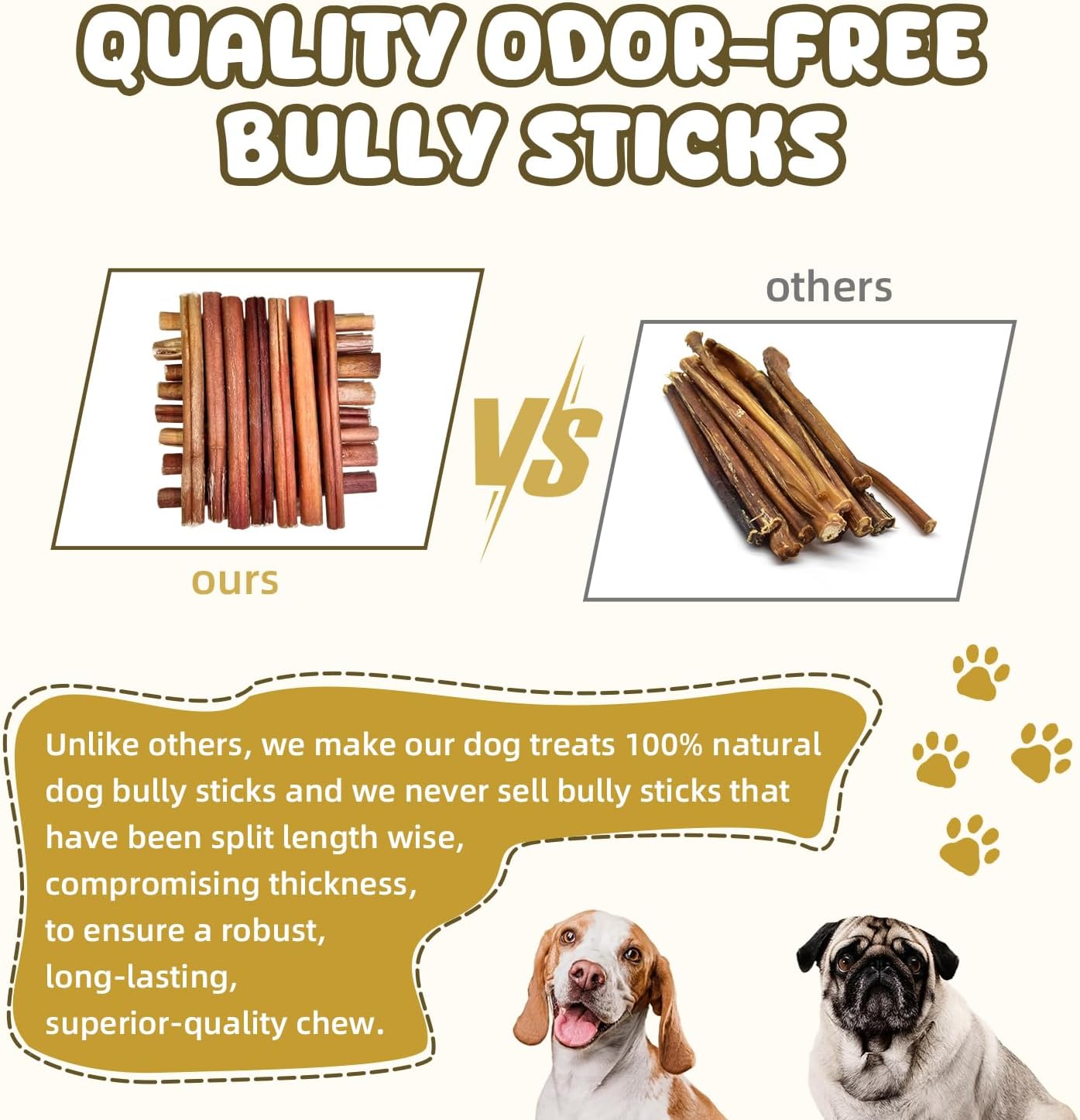 Bully Sticks for Dogs 6 Inch Beef Collagen Dog Chews for Large Dogs, Medium and Small Breeds Healthy Bully Bones Long Lasting Chew Treats for Aggressive Chewers Low Odor Rawhide Free Dental Treats