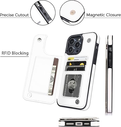 Miniatura 4 de Funda tipo cartera para iPhone 13 Pro Max de 6.7 pulgadas con bloqueo RFID, tarjetero de piel con cierre magnético, función atril, a prueba de