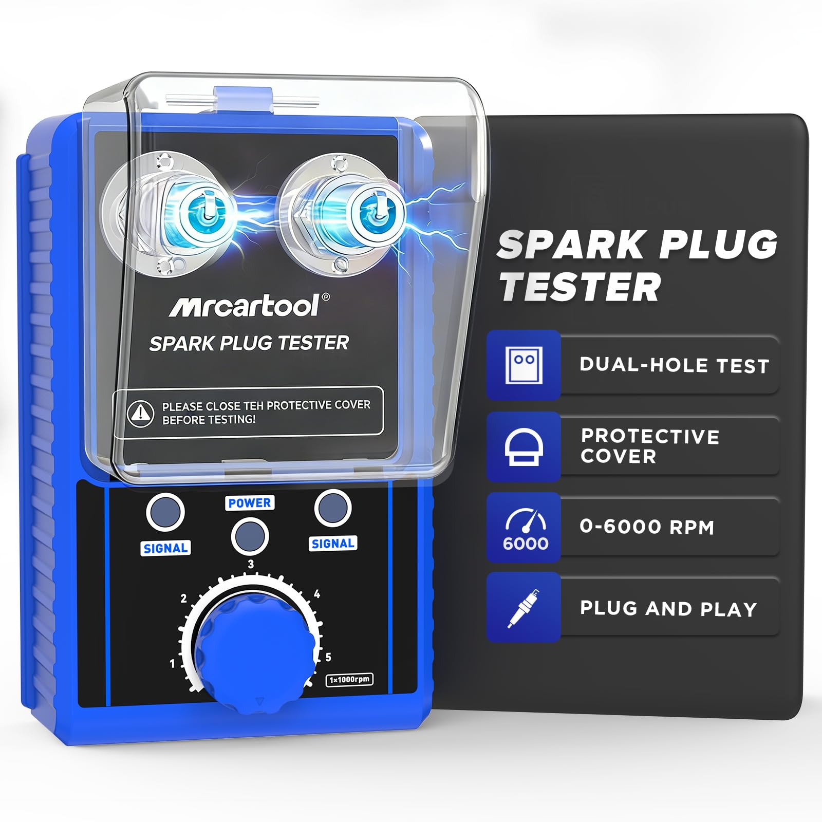 MRCARTOOL - Tester per candele di accensione, 220 V, tester di accensione per auto, con doppio foro regolabile, per veicoli da 12 V