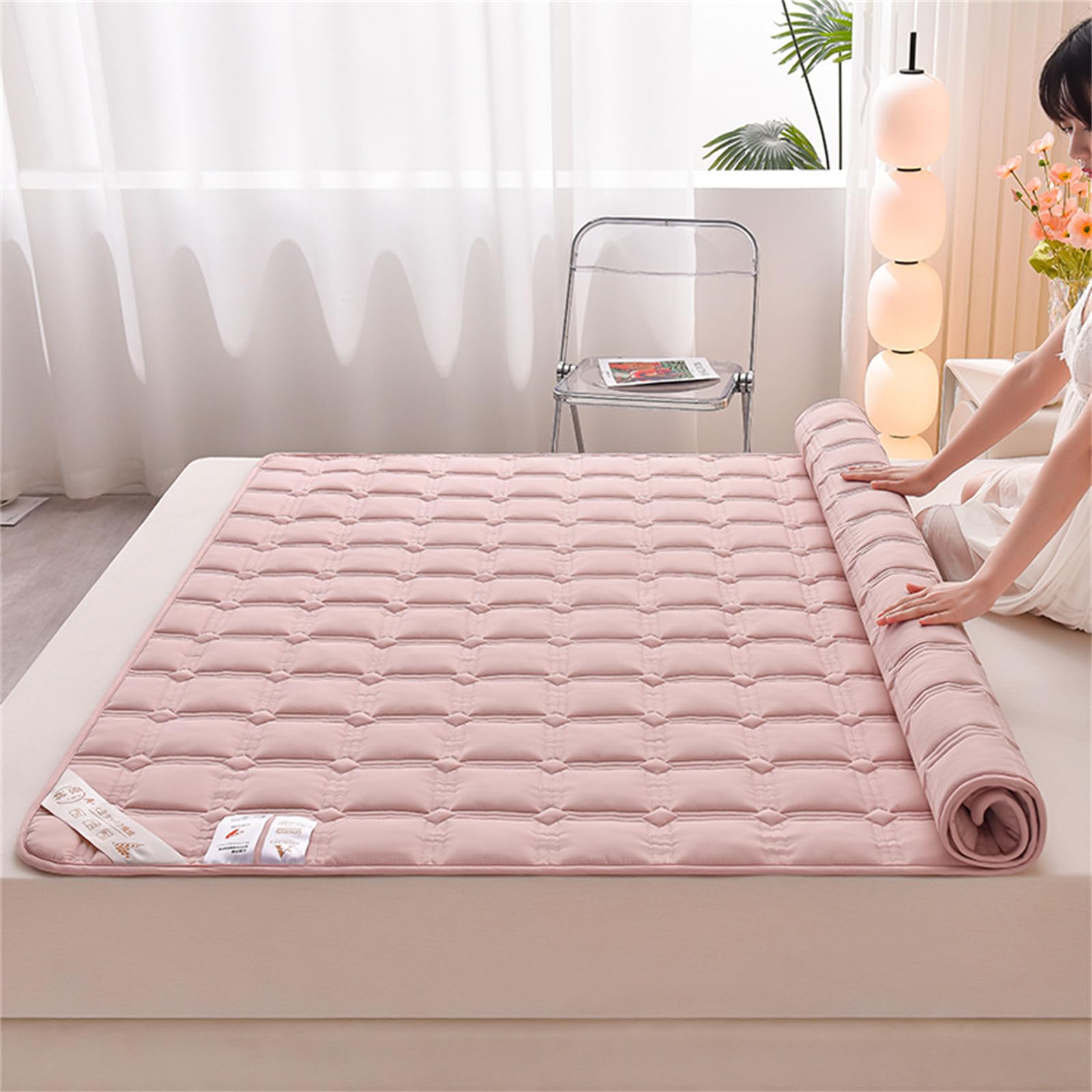 Odot Coprimaterasso Protettivo Tinta Unita, Coprimaterassi Singolo Matrimoniale con 4 Angoli Elasticizzati, Proteggi Materasso Trapuntato, Adatto per Materasso (180x220cm,Rosa A)