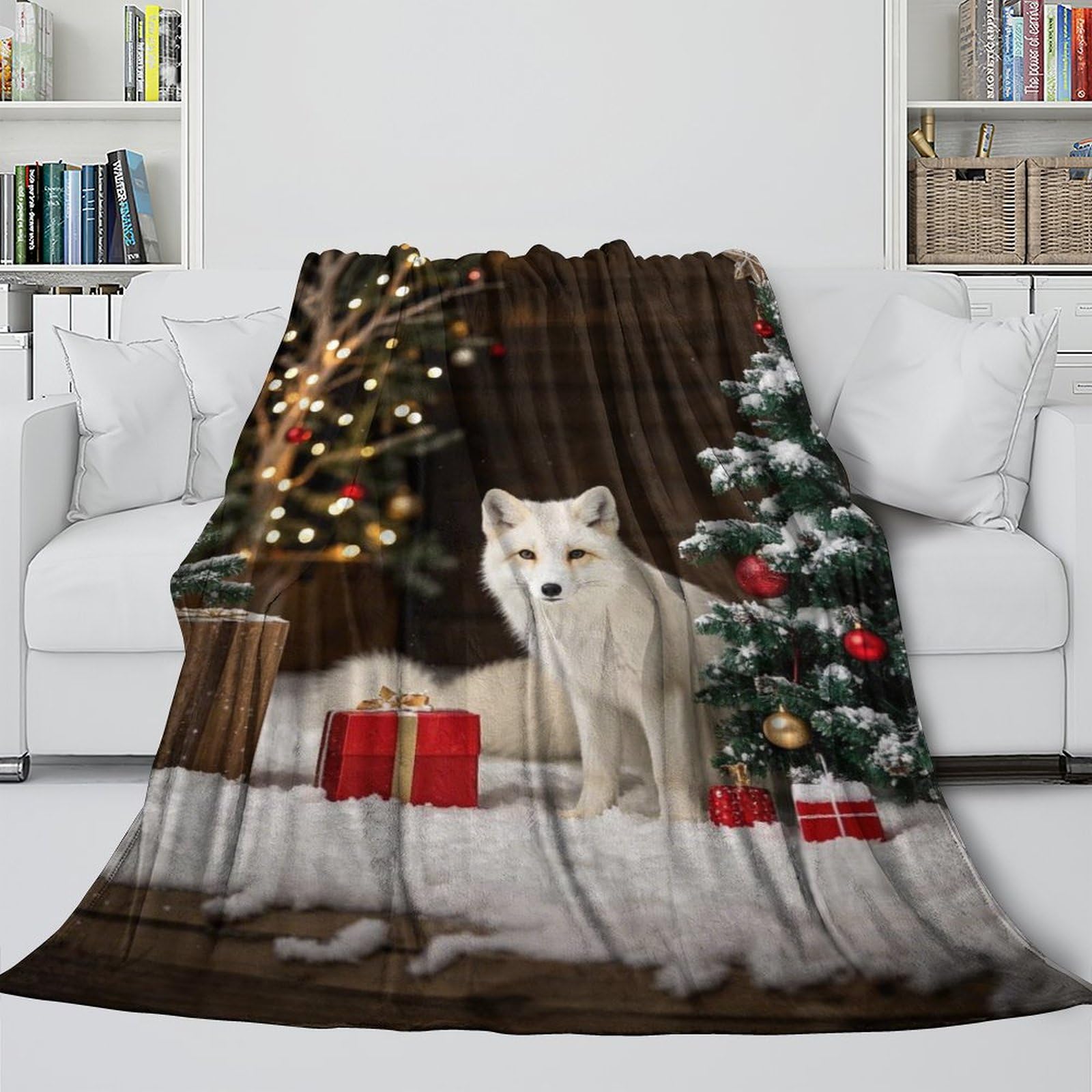 Coperta natalizia con stampa 3D Fox & Snow per adulti, super morbida, con accogliente flanella anti-pelucchi, per adulti e bambini, 150 x 200 cm