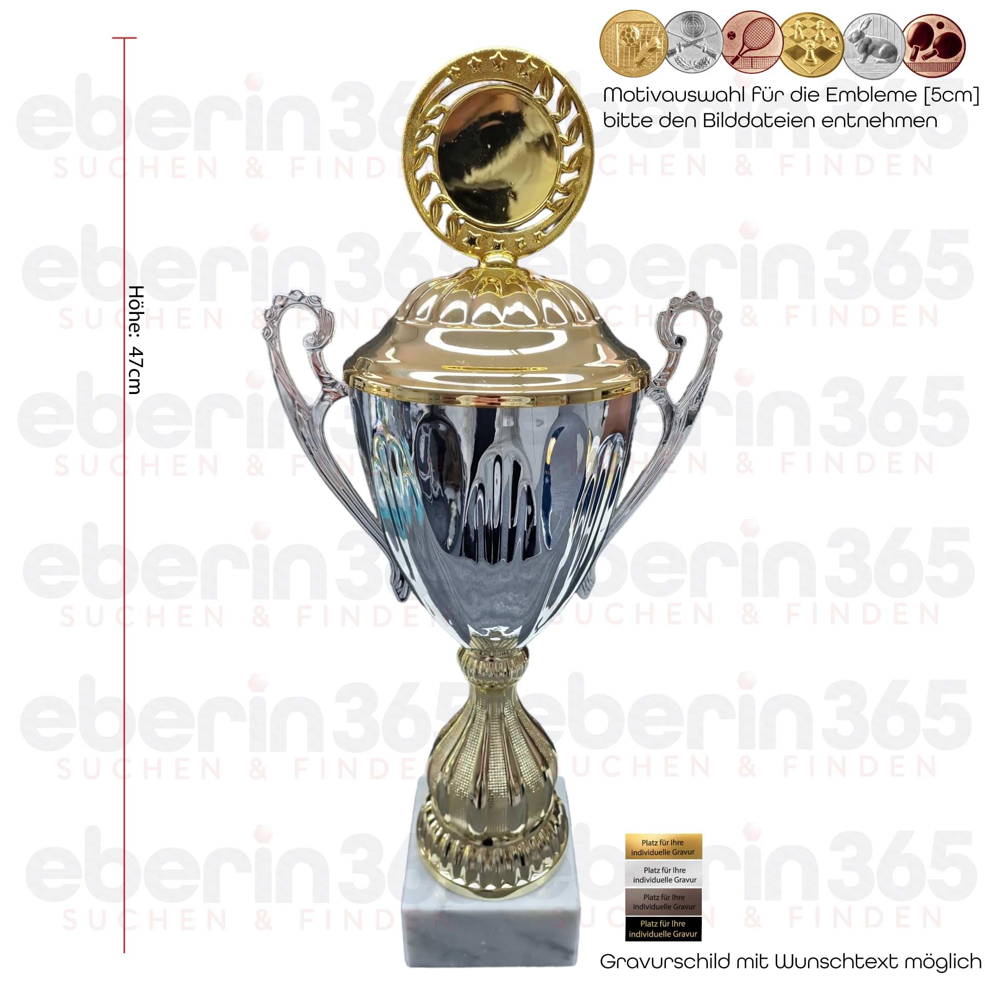 Metall Pokal Manuel Silber/Gold – Pokal, Trophäe, Award – mit oder ohne Gravur – in 3 Größen erhältlich
