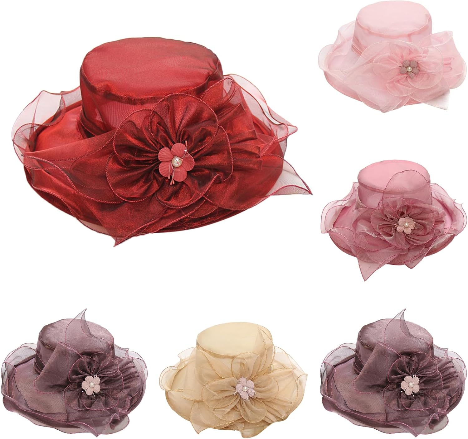 Women Dress Party Hats Church Hats 1920S 1950S 60S Wide Brim Floppy Buckle Hat