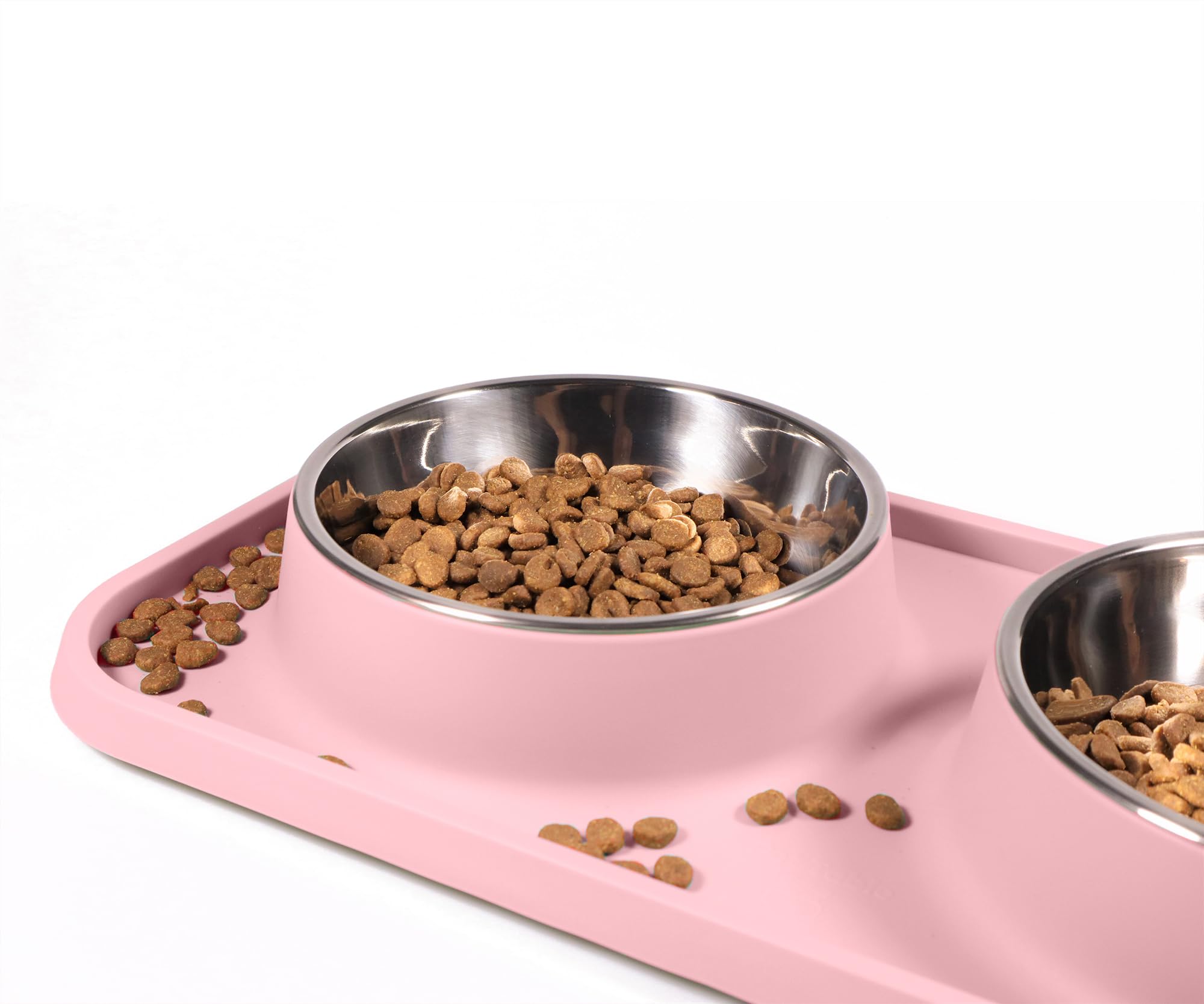 L.D.Dog Cat Food Bowls, Cat Bowls Non-Skid and Non-Spill Silicone Pads with PP Stand, Removable Stainless Steel Food and Water Dishes for Cats, Small Size Dogs