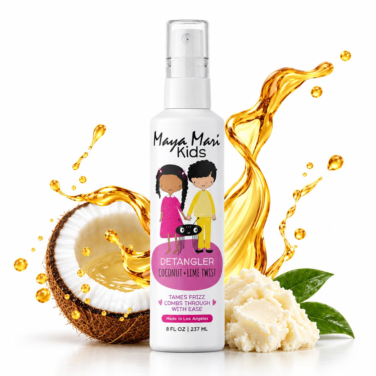 MAYA MARI Kids Hair Detangler Spray for Babies, Toddlers, Boys and Girls, Argan and Coconut Oils, Tear Free, Coconut Lime Twist, 8 oz