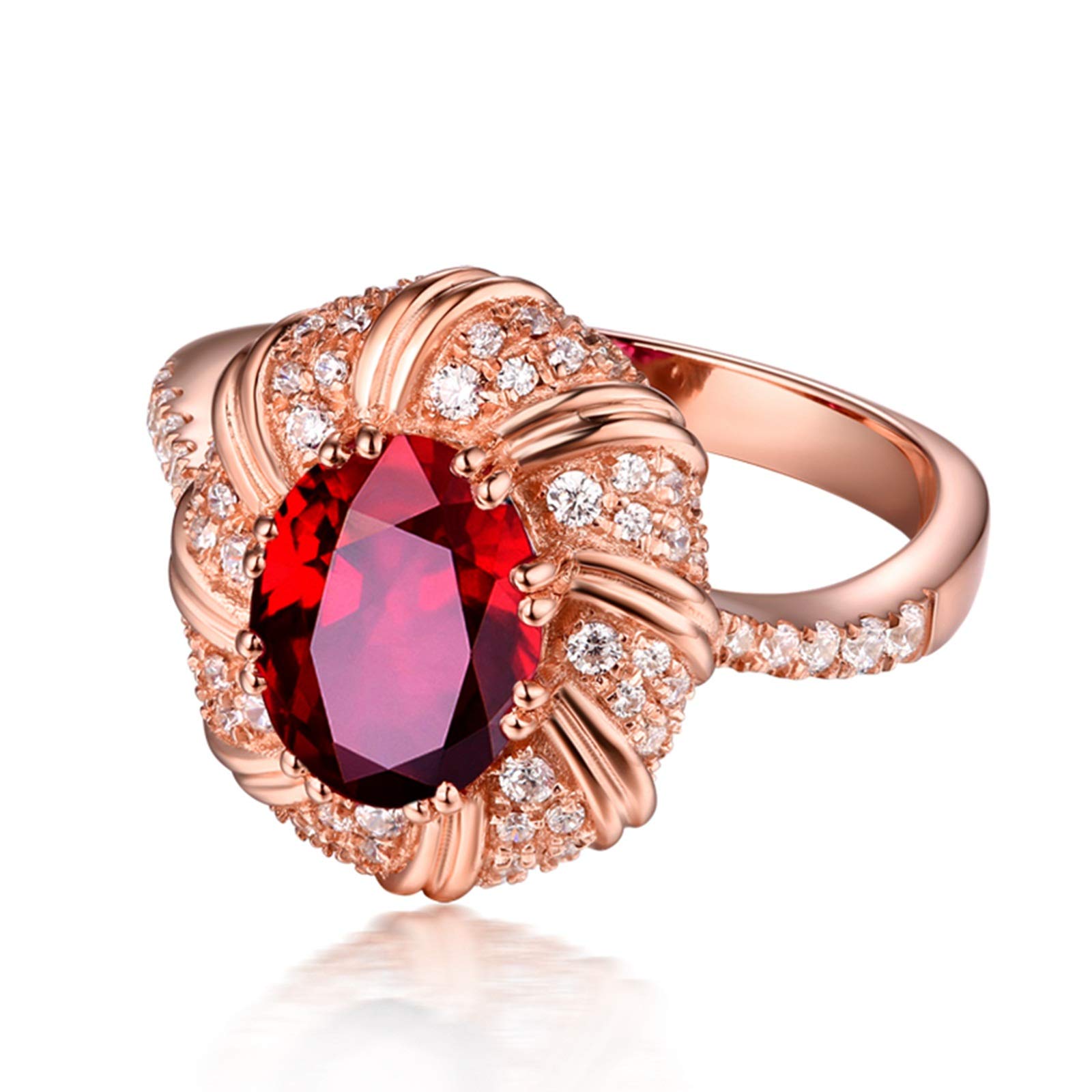 Beydodo Damski pierścionek 750 złoto prawdziwe diamenty kwiat z owalnym rubin 0,55/0,99/1,19 ct pierścionek zaręczynowy różowe złoto e 18 karatów (750) czerwone złoto, 58 (18,5), colore: 0.55ct, cod. TLLWGZ3829