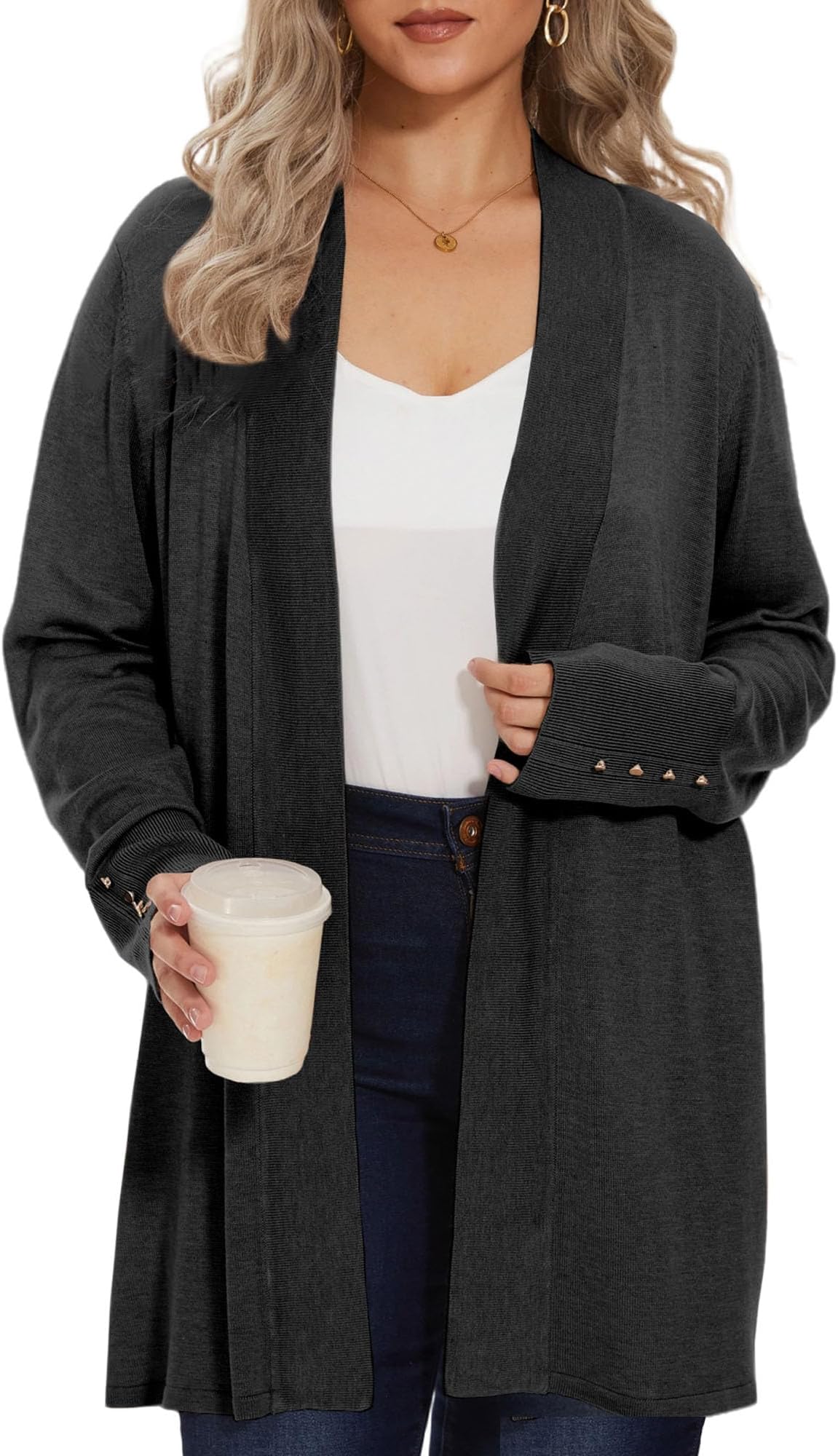 Spicy Sandia Plus Size Lightweight Knit Cardigan for Women Open Front Long Sleeve Dressy Casual Sweaters
