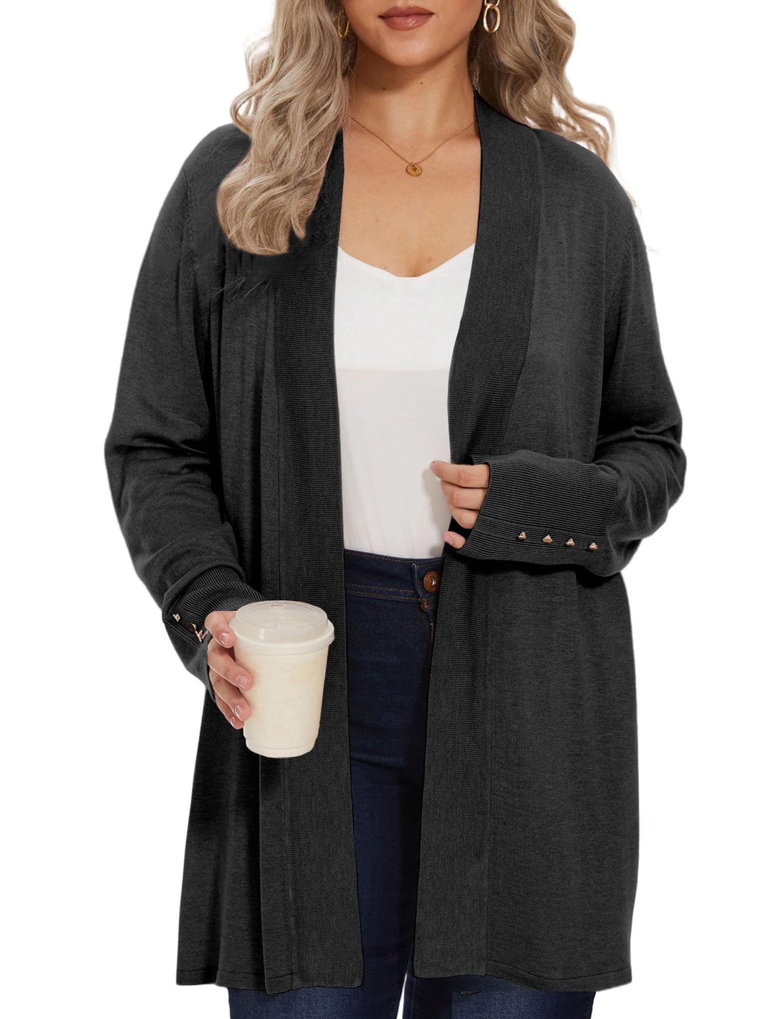 Spicy Sandia Plus Size Lightweight Knit Cardigan for Women Open Front Long Sleeve Dressy Casual Sweaters