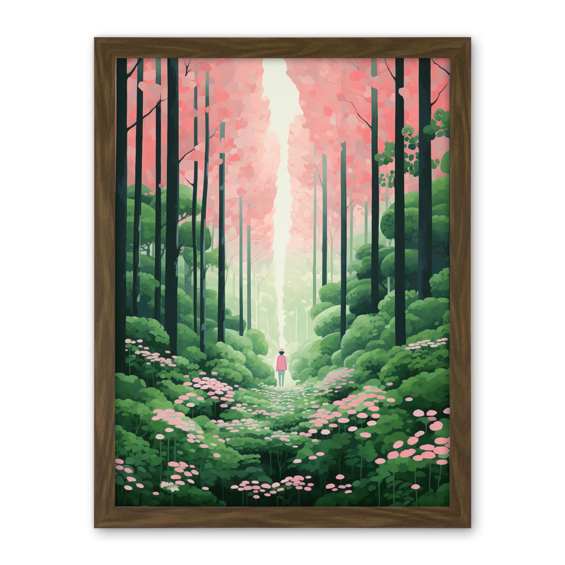 Artery8 Mount Yoshino Cherry Blossom Tree Forest Bright Artwork Baby Pink Green Walk in Nature Trail Artwork Framed Wall Art Print 18X24 Inch
