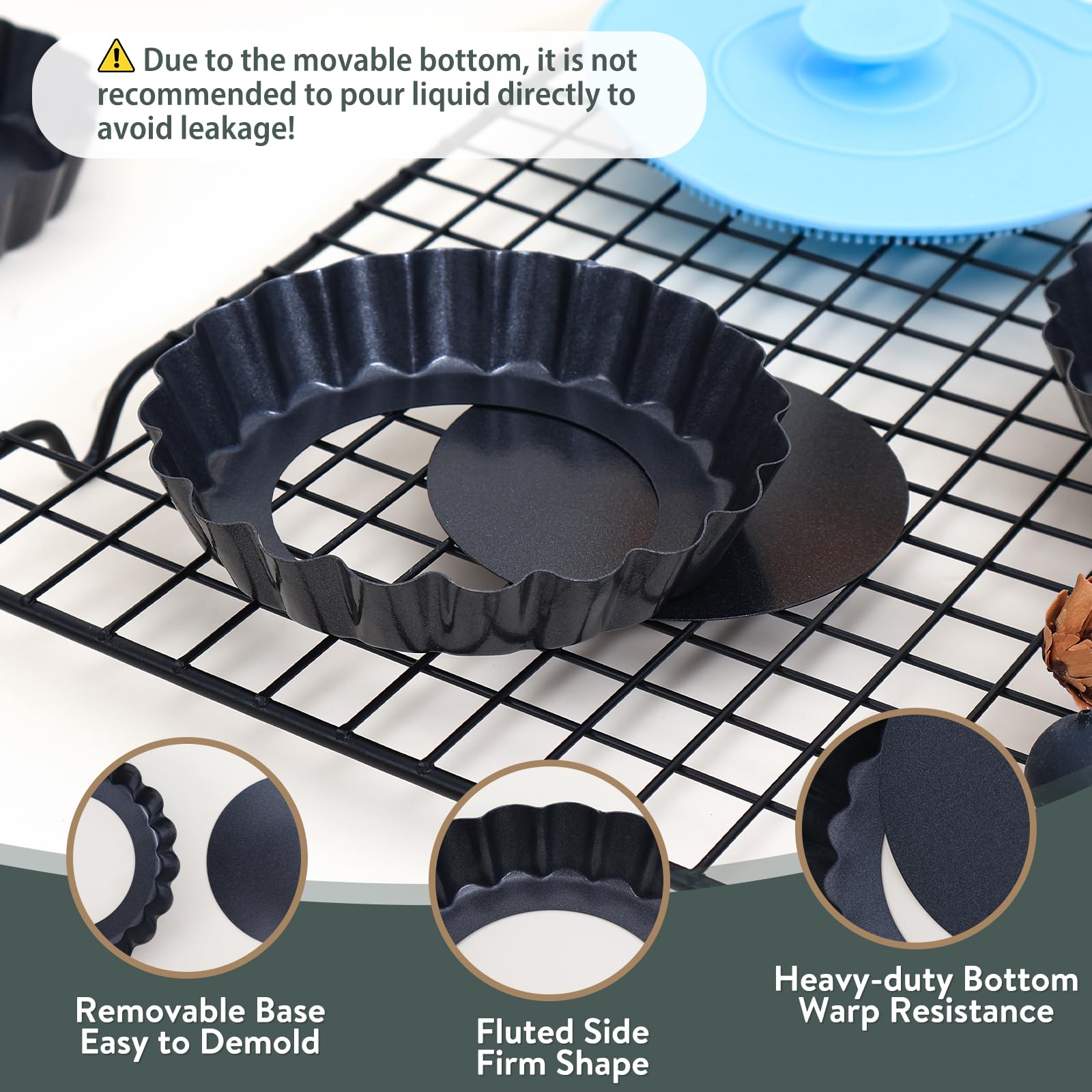 Set di 16 mini teglie per crostate con fondo rimovibile: antiaderenti da 10,2 cm, bordo scanalato, stampi robusti in acciaio al carbonio per torte, frutta, uova, torte, adatti per panettieri