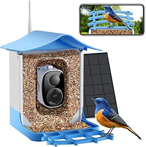 Bird Feeder with Camera AI Identify Birds Species Solar Panel - Smart Bird House with 3 MP HD+ Video Live Stream, Instant Arrival Alerts, Live View, Capture Video (Blue) asin的图片