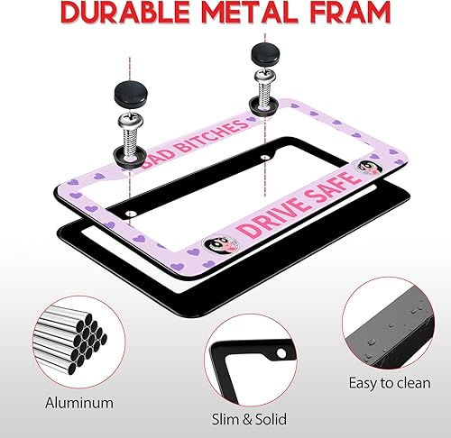 Miniatura 2 de Toykee Marcos para placa de matrícula para mujer, cubierta para placa de automóvil, linda y divertida caricatura, marco de etiqueta de metal,