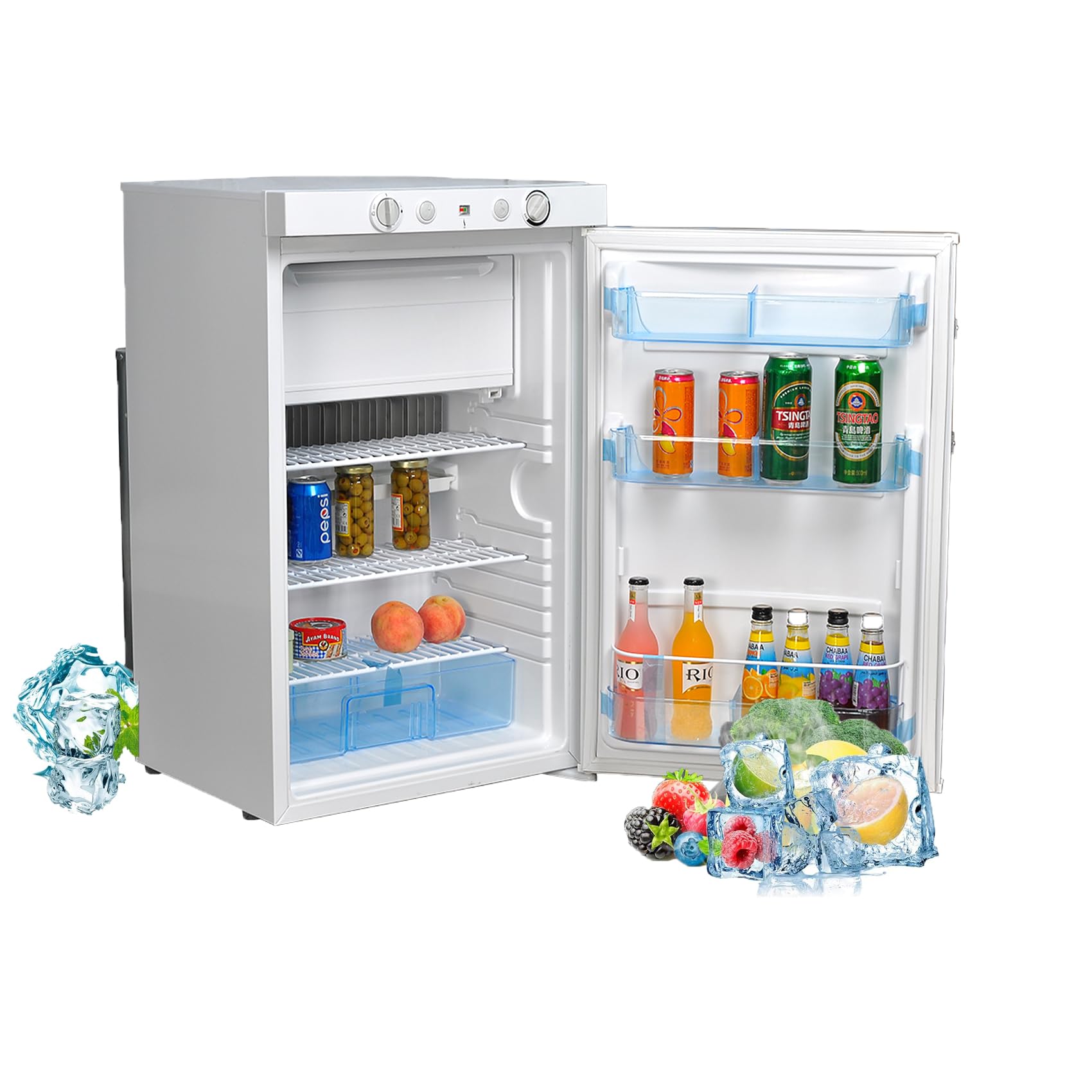 Frigo Trimista 12 V 220 V Gas, 100 L, Frigo Gas con Congelatore per Camping Car, Caravana, Casa, Chalet, Cottage, Capannone, Bianco