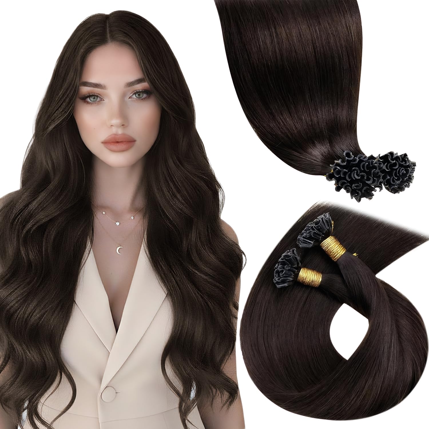 LaaVoo K Tip Hair Extensions Human Hair Darkest Brown Utip Hair Extensions Human Hair 24inch 50g 50s