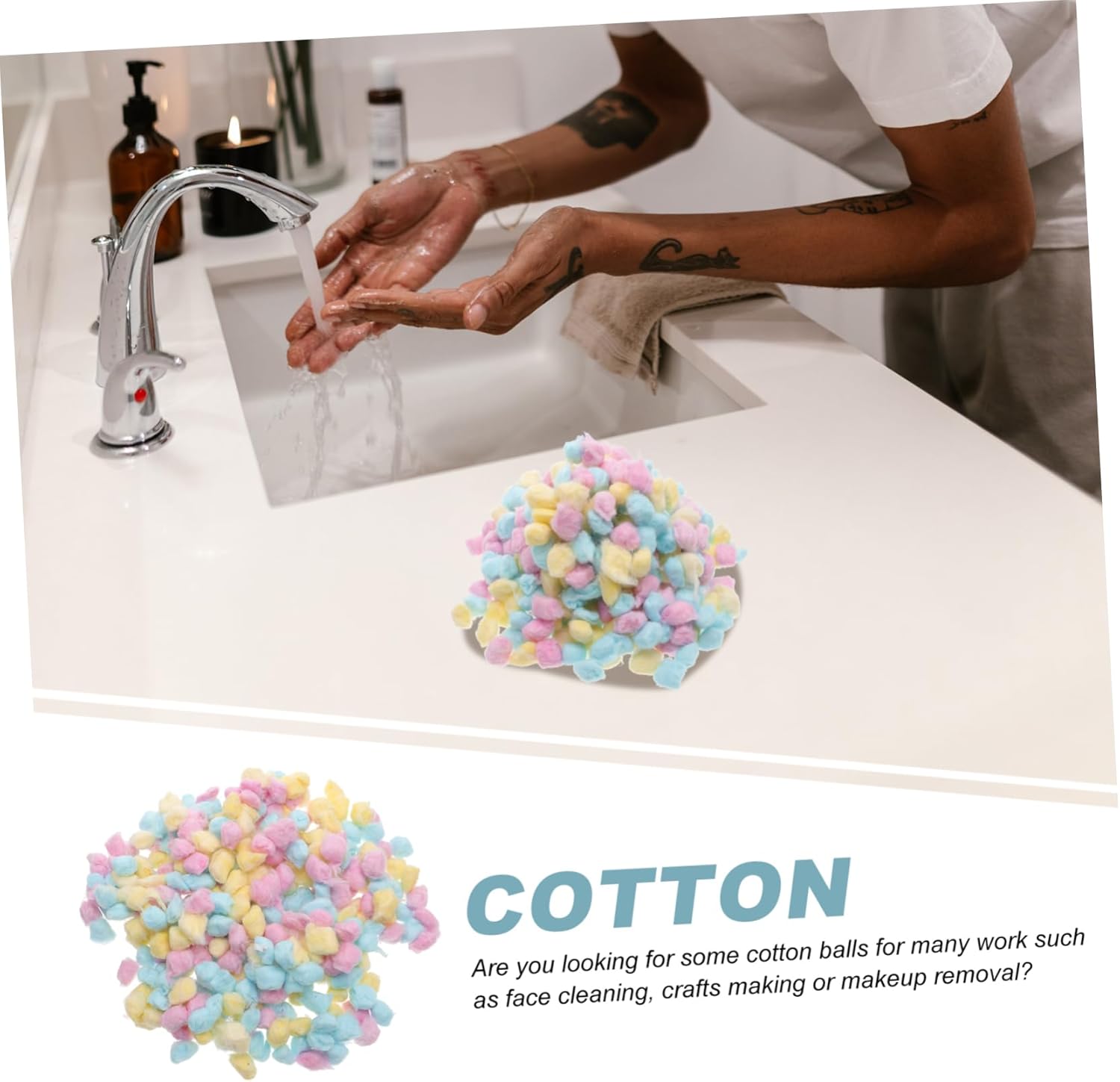 VICASKY Cotton Balls Small Face Washing Cotton Balls for Newborns Soft Lightweight Multipurpose for Makeup Removal Pet Nest and Crafts Assorted Pink Yellow Blue