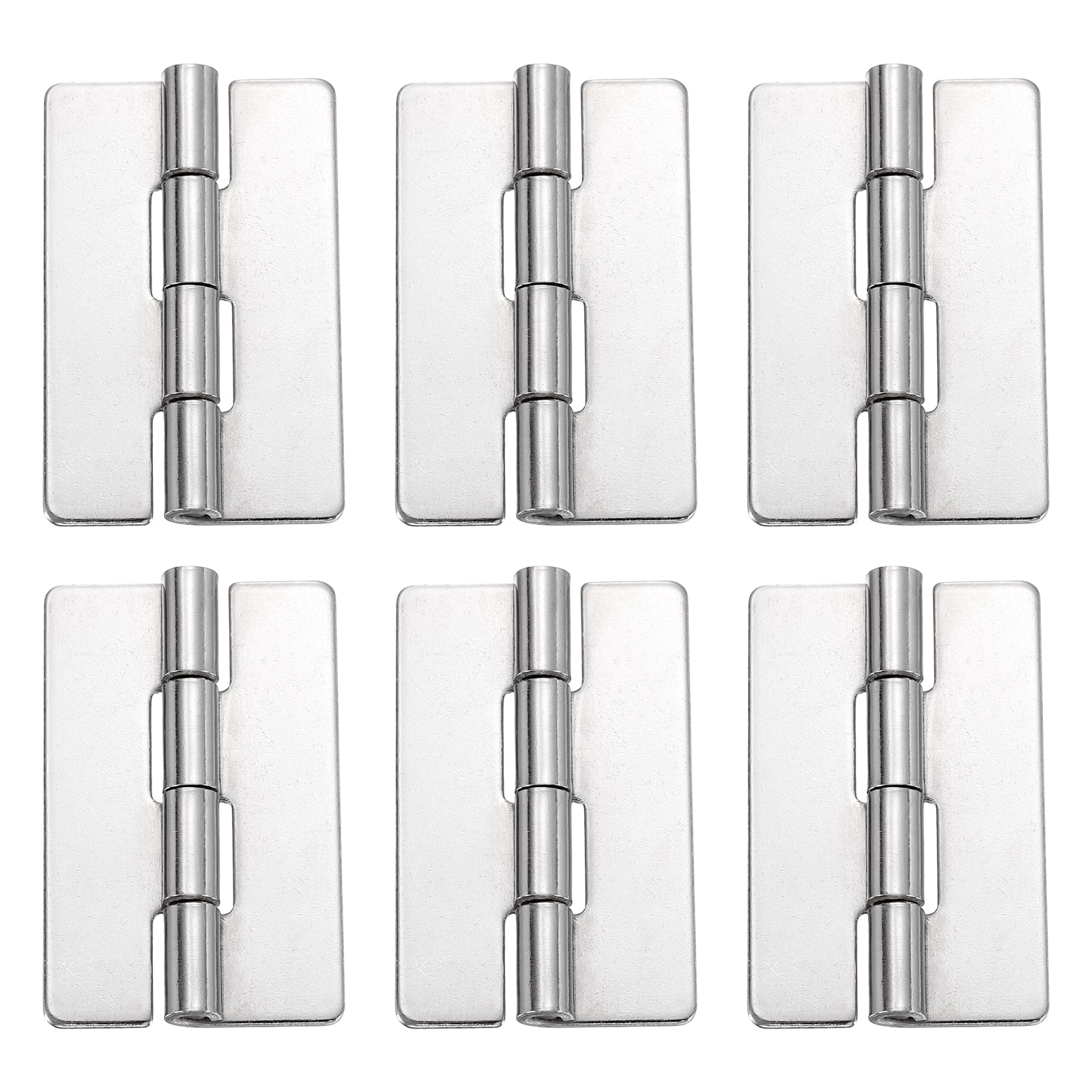 sourcing map 6 Pack Heavy Duty Weldable Hinges, 2" x 1.26" x 0.06" Weld on Butt Hinge 304 Stainless Steel Folding Metal Gate Hinges for Trailer Doors, Silver