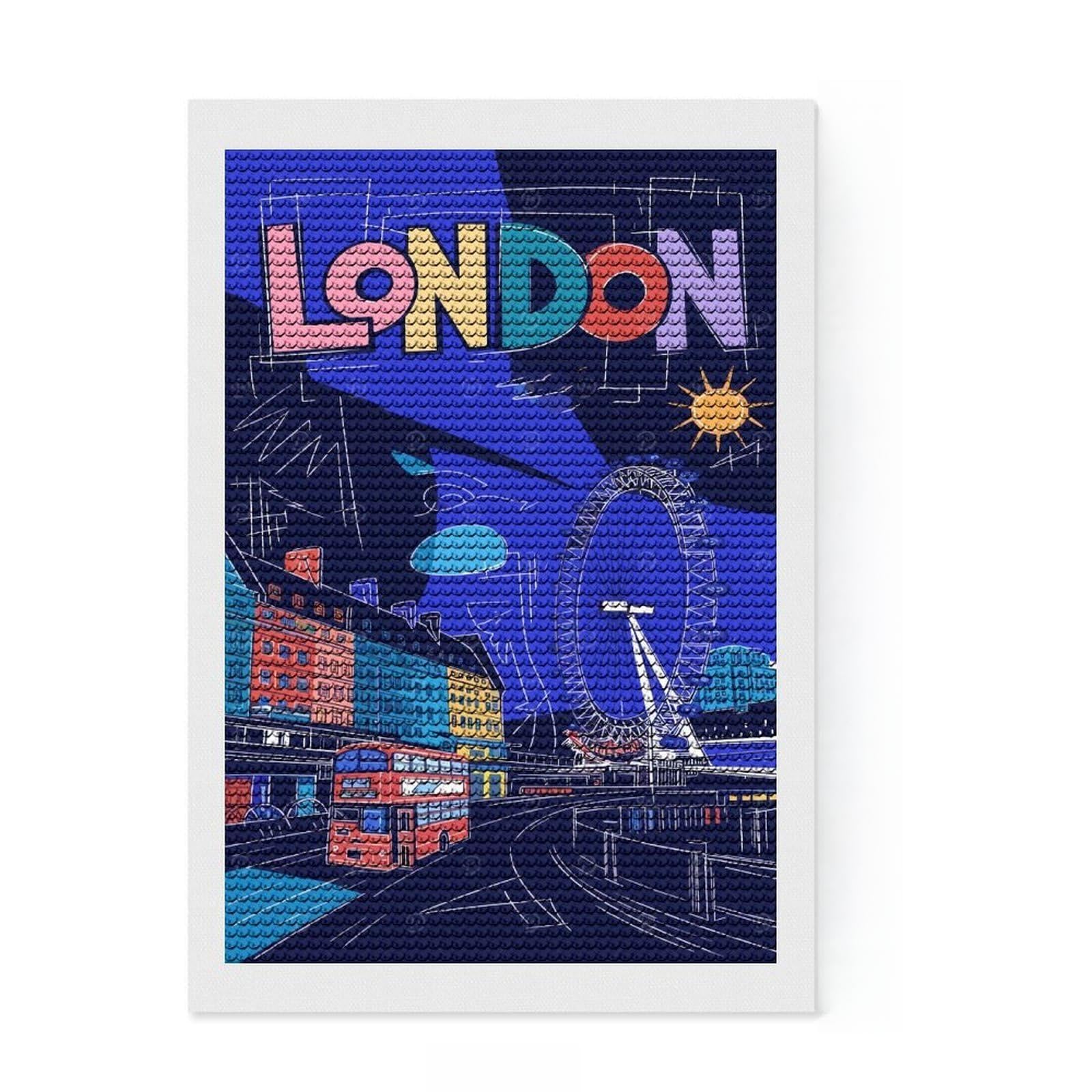 Junmoney Colorful London Cityscape Illustration Full Drill Diamond Painting Kit 8"x12", Relaxing DIY, Aesthetic Room Decor, Modern Decor, Decor Project