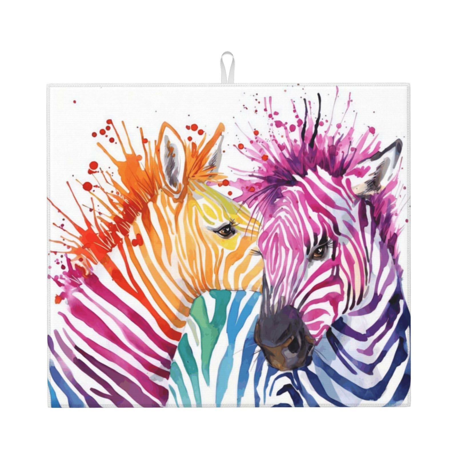 YYHWHJDE Cute Zebra Wild Animals Prints Kitchen Drying Mat – Absorbent Microfiber Throw for Dishes, Non-Slip Counter Layer with Vibrant Fade-Resistant Print, Ideal for Appliance Protection