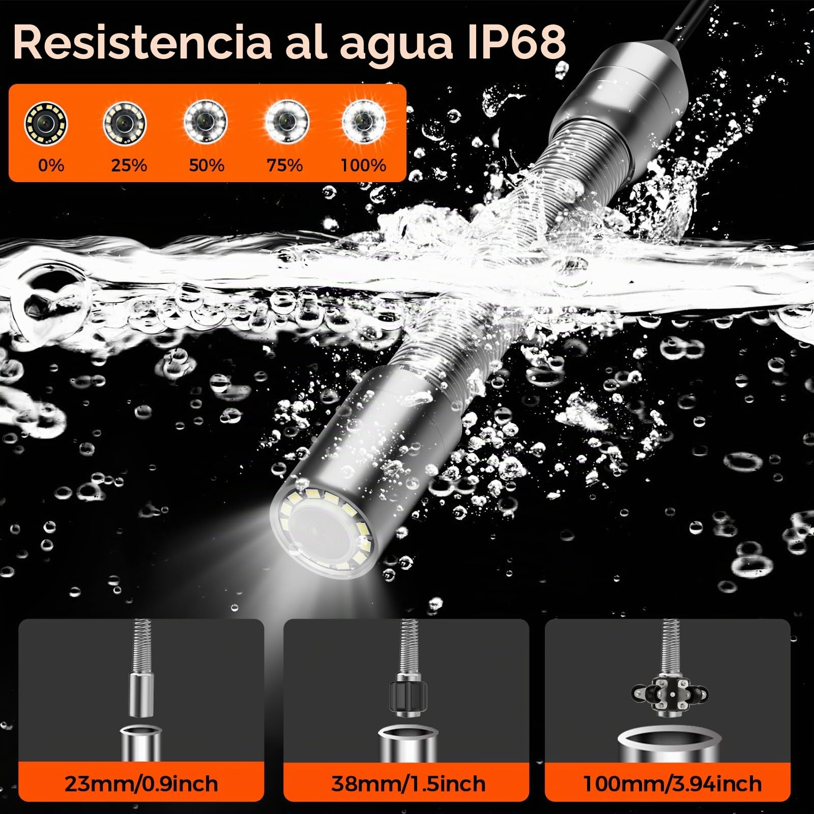 Cámara de Inspección de 20/30m con DVR, Cámara para Inspección de Tuberías de Alcantarillado con Grabador de Audio, Batería de 5600 mAh, 12 Luces LED Ajustables, Tarjeta de 32GB Incluida (20M)