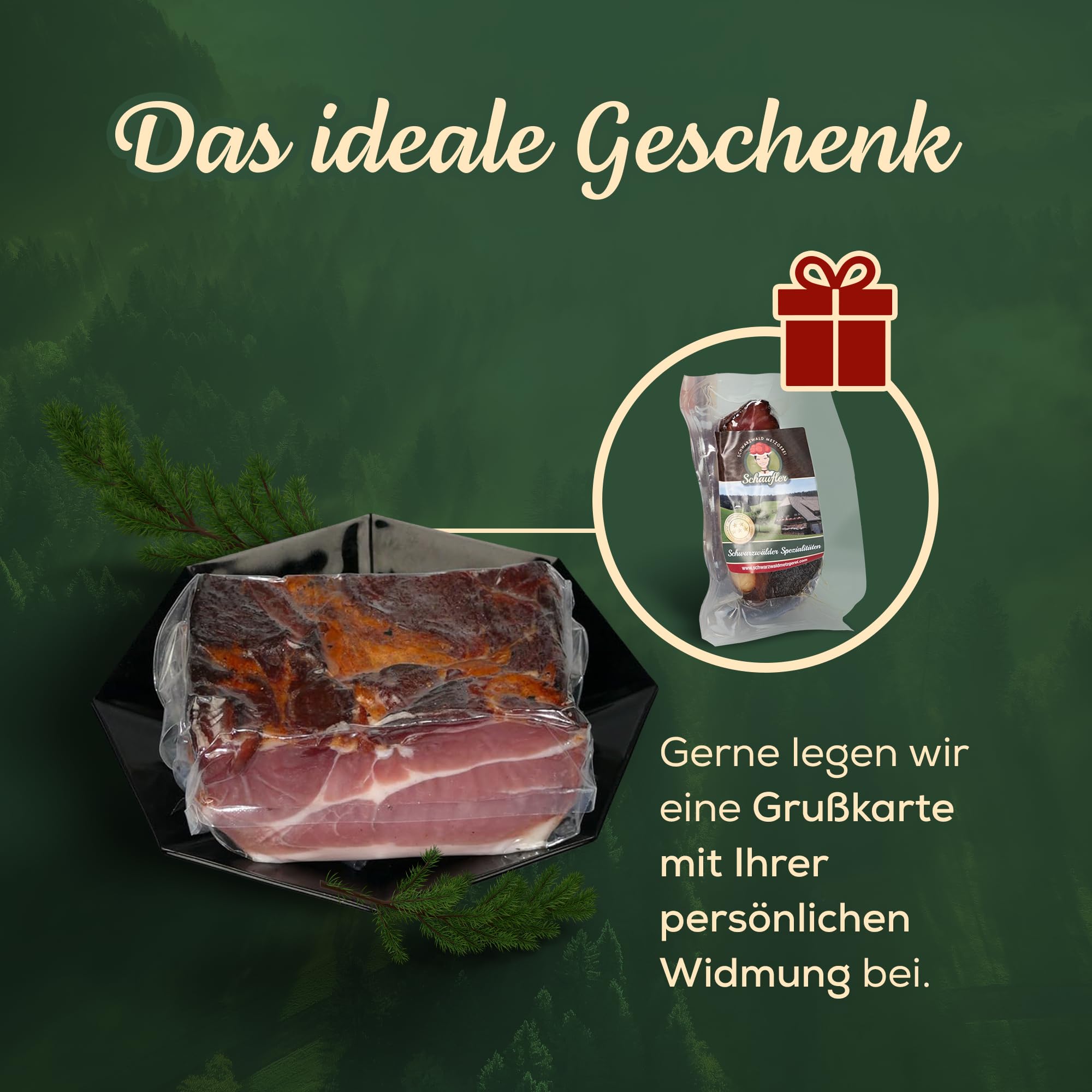 Schwarzwald Metzgerei – Schwarzwälder Schinken am Stück mit herzhaft rauchigem Aroma – Räucherschinken nach Schwarzwälder Tradition (500g)