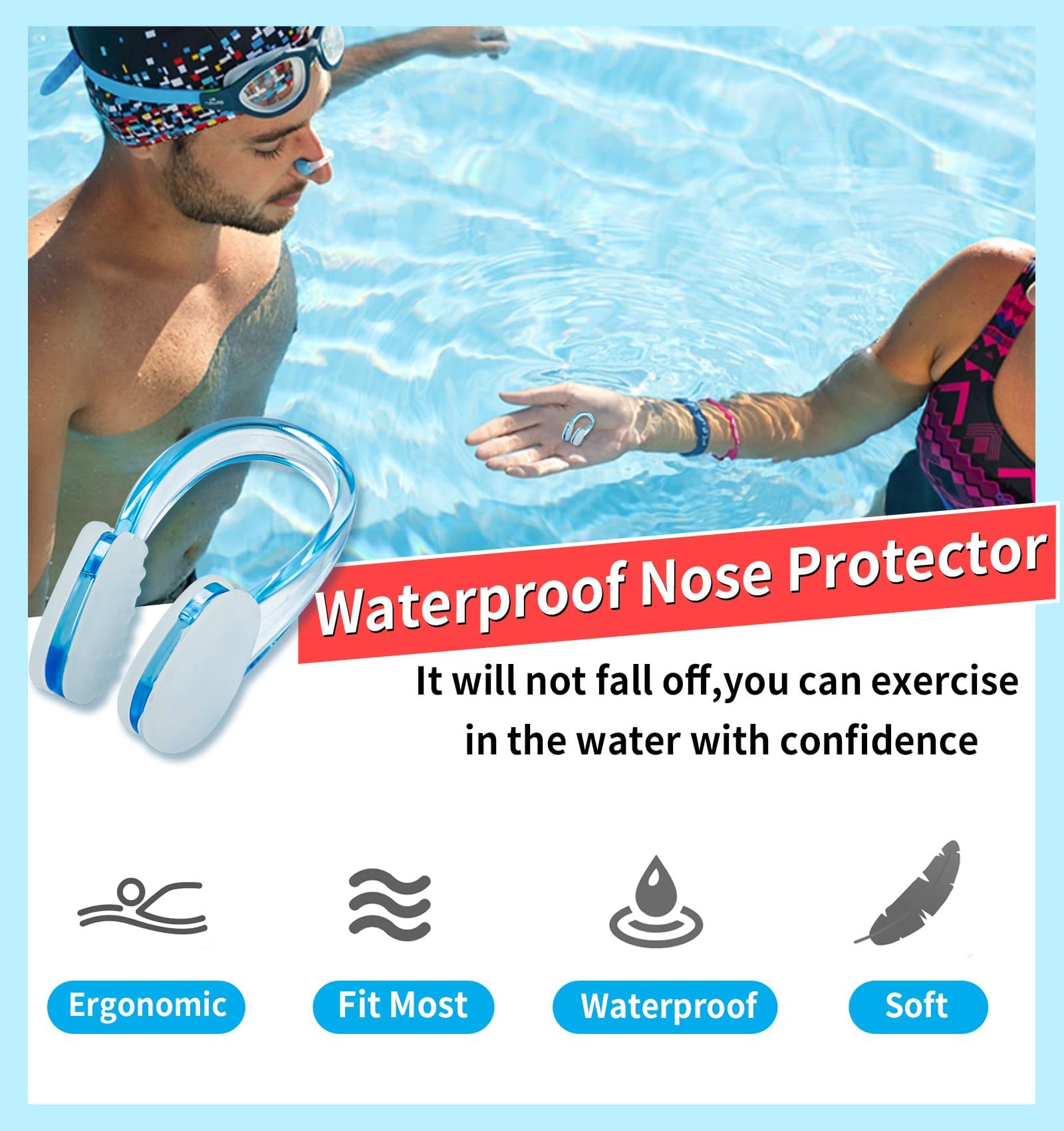 Pinzas Nariz Natación Silicona Impermeable Clip Nasal Nadar Reutilizable Caja Almacenamiento Adultos Niños Principiantes