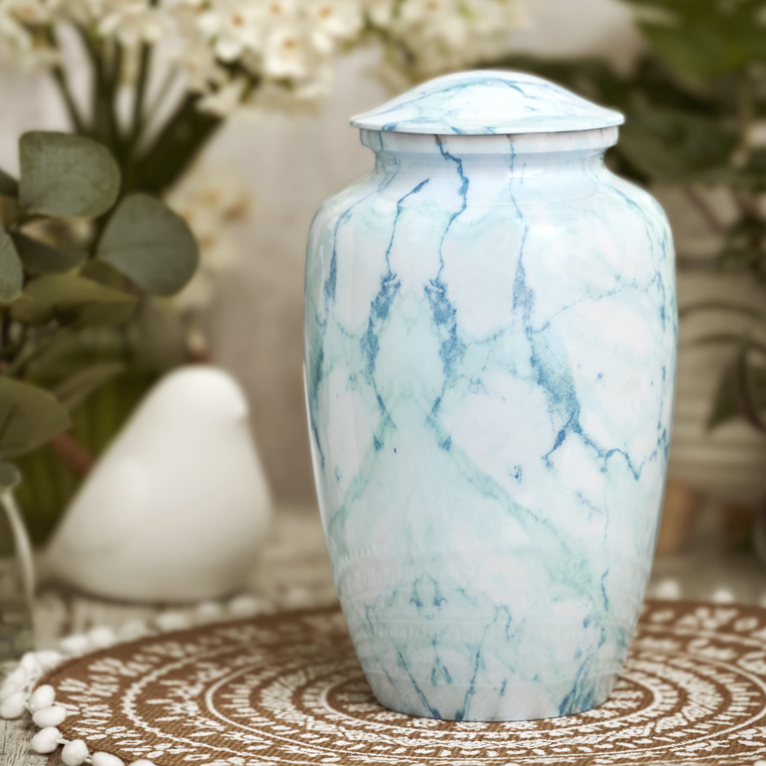 Carina Stone Finish Aluminum Ashes urn. Cremation urn for Human Ashes Adult Male and Female. Decorative urns for Ashes for Humans