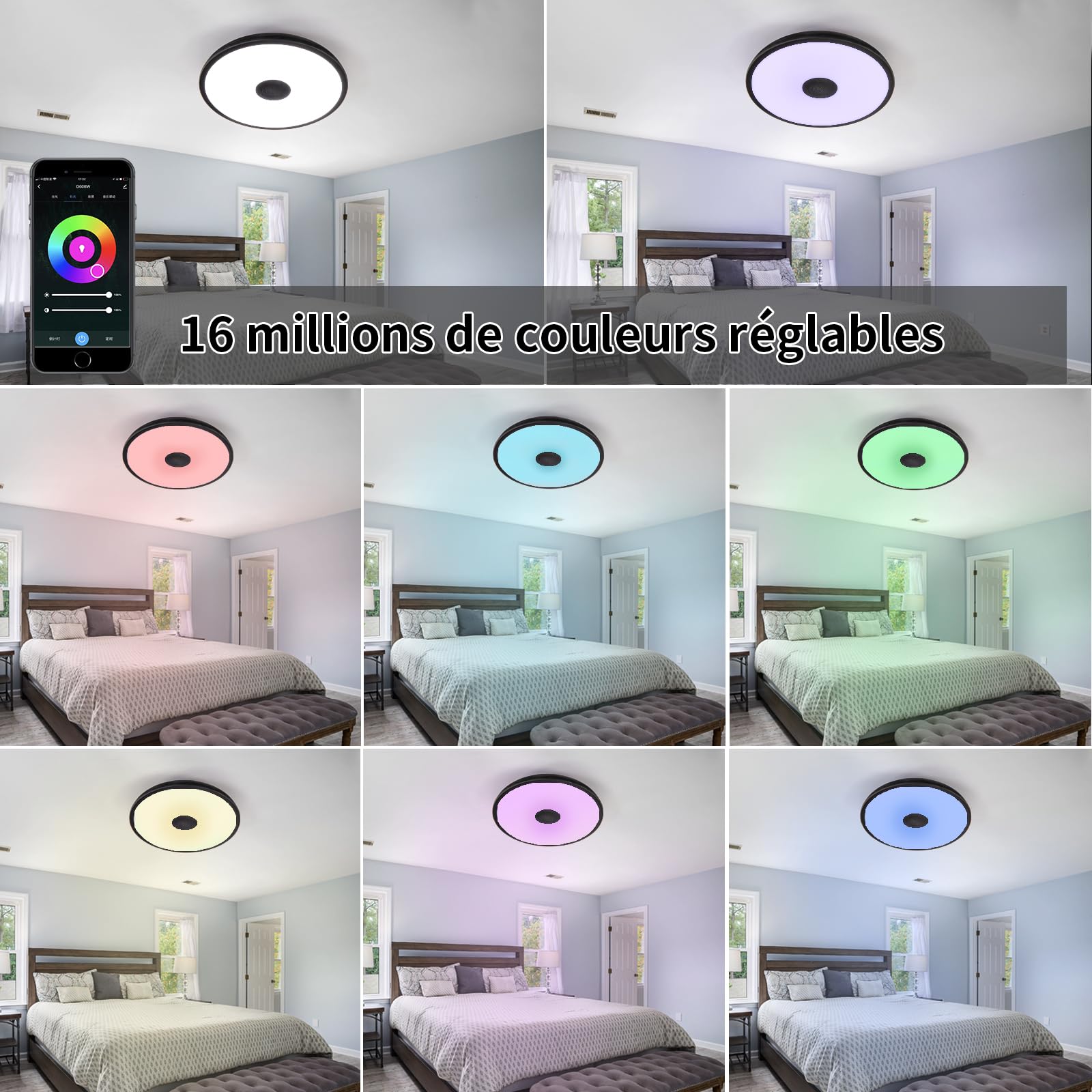 Lampada da soffitto a LED impermeabile, con altoparlante Bluetooth, funzione RGB, illuminazione regolabile, controllo tramite l'app Tuya, compatibile con Alexa e Google Home