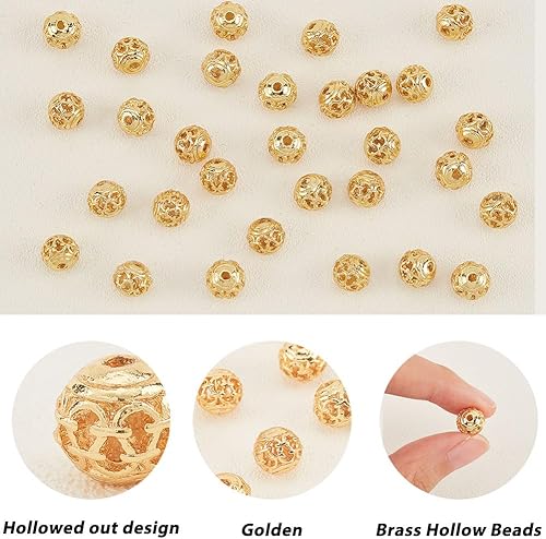 Miniatura 4 de PH PandaHall 30 cuentas huecas de filigrana chapadas en oro de 18 quilates, cuentas espaciadoras sueltas de metal, cuentas redondas texturizadas de