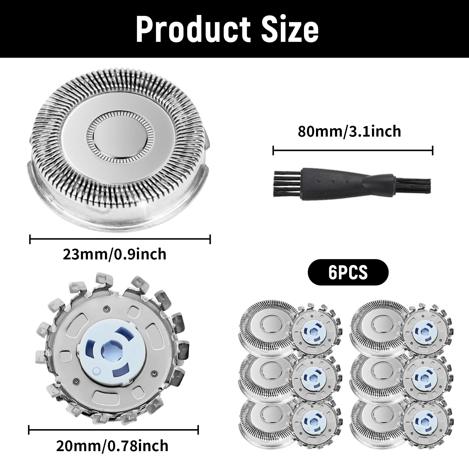 SH71/50 Ersatzscherköpfe 6 Pcs Rasierer Ersatzköpfe Serie 7000 (S7XXX) und eckige Serie 5000 (S55XX) S5531/S5532/S5533/S5536/S5830/S6600 & S6800 mit 2 Reinigungsbürste