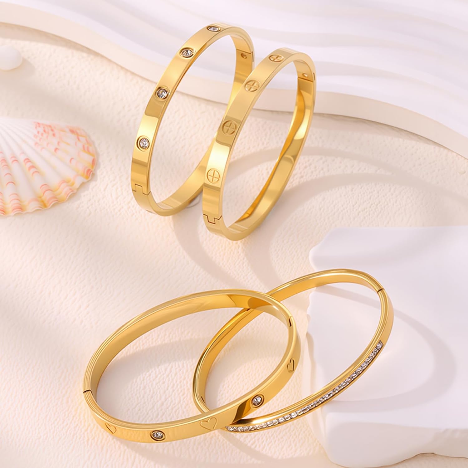 Stainless Steel Bangle Bracelet Set for Women - Silver/Gold Love Bangle Non Tarnish Jewelry with Sparkling Crystal Inlay for Love Gifts - Image 6